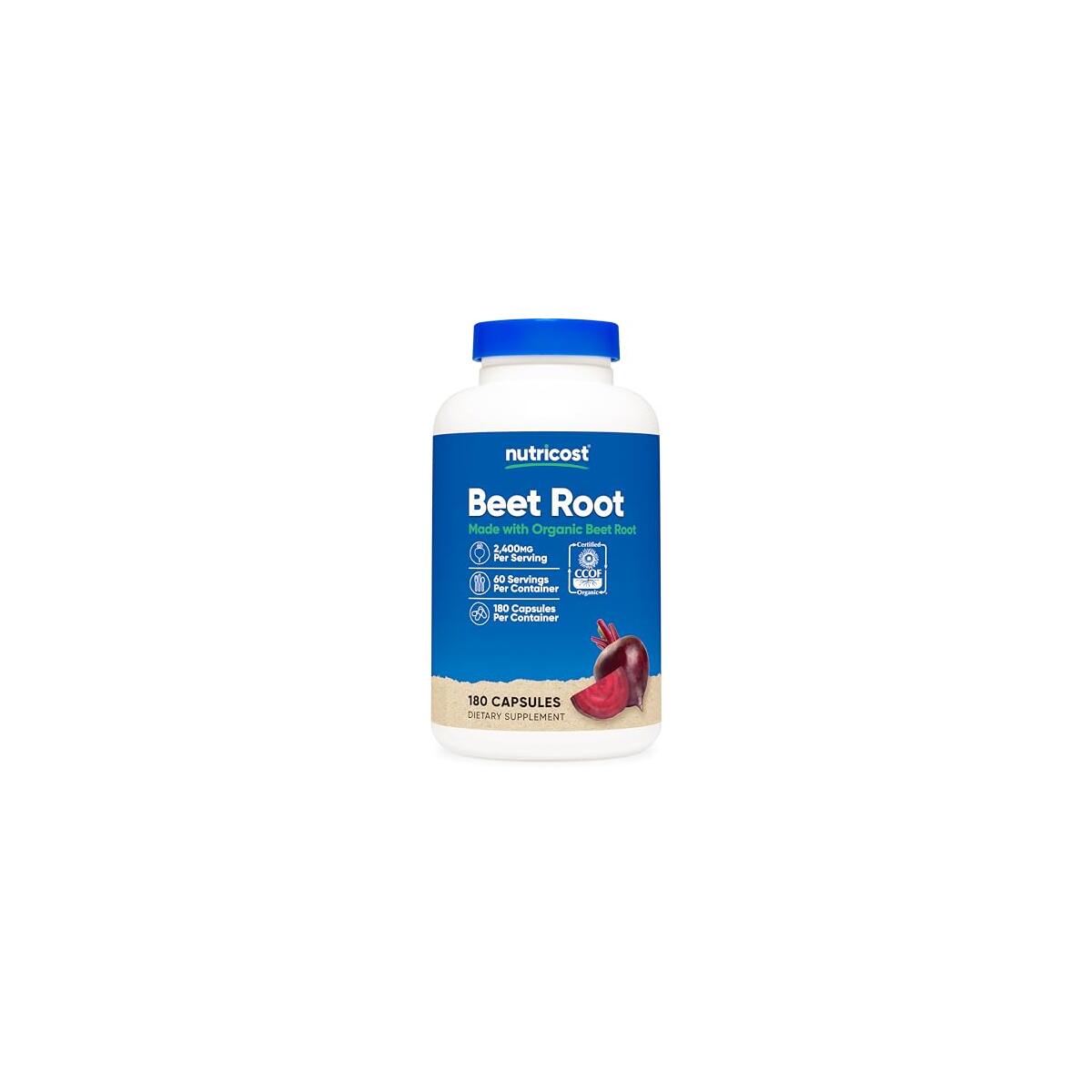 Nutricost Beet Root 2400mg, 180 Capsules - CCOF Certified Made with Organic Beet Root, Superfood, 60 Servings