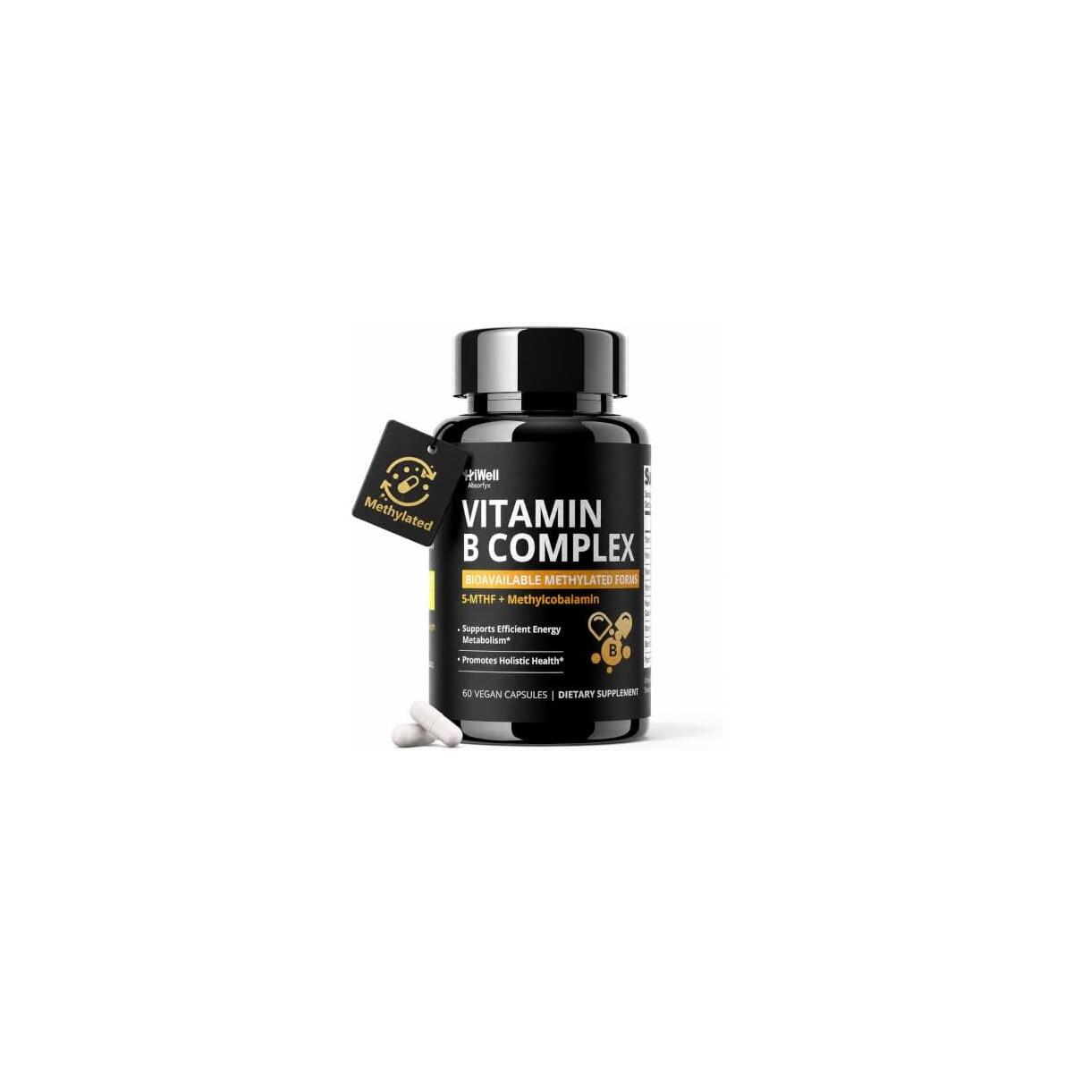 Methylated Vitamin B Complex &ndash; High Absorption Active Forms | With Methylfolate & Methyl B12 for Energy, Brain & Mood Support &ndash; 60 Vegan Capsules, Non-GMO, Gluten-Free