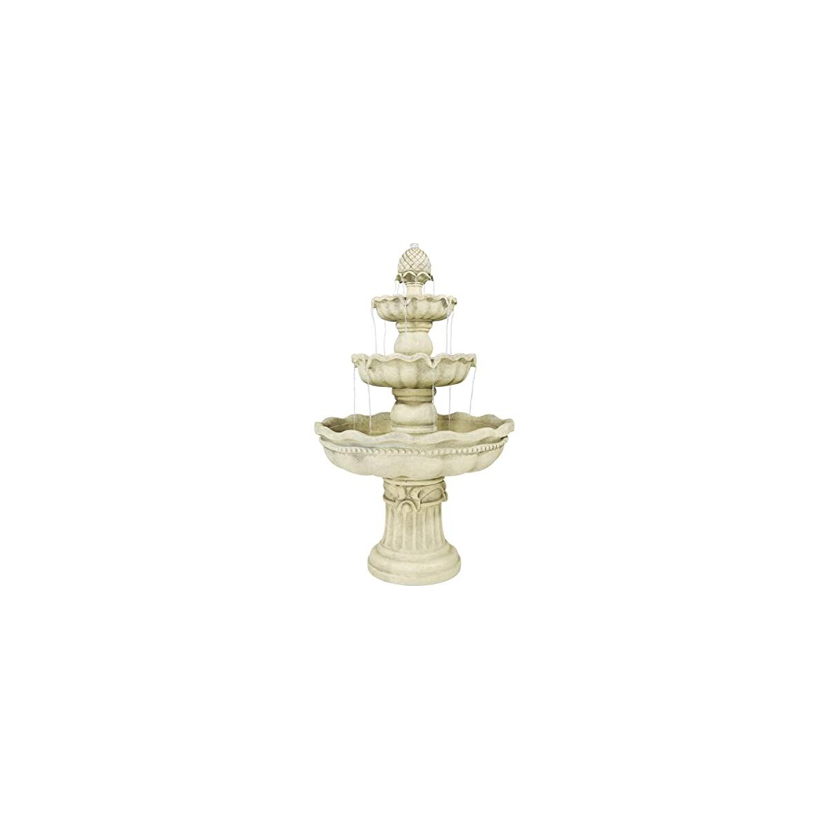 Sunnydaze 51-Inch Electric Water Fountain - Outdoor Water Feature - 3-Tier Outdoor Fountain with Pineapple Top - White