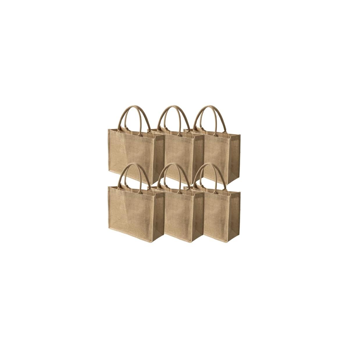 6 Pack Jute Tote Bags with Handles – 15.4"x12.2"x5.9" Burlap Gift Bags Bulk for Bridesmaids, Beach, Wedding, Bachelorette, Reusable Eco-Friendly Burlap Totes for DIY & Customization