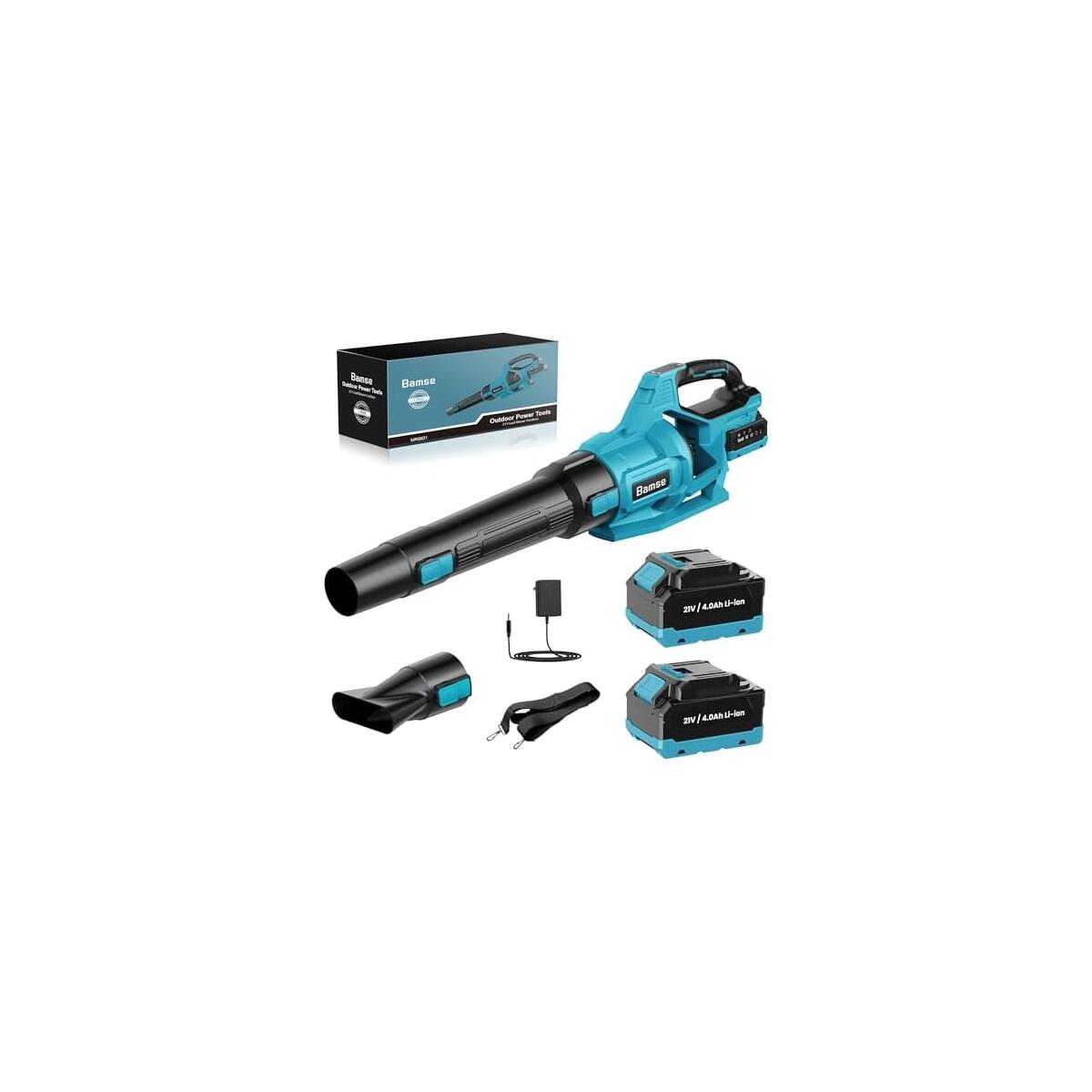 Leaf Blower Cordless 21V, Battery Leaf Blower with 2 x 4.0Ah Batteries and Charger, 3 Speed Modes, Handheld Cordless Blower for Lawn Care, Blowing Leaves, Small Gravel, Blue