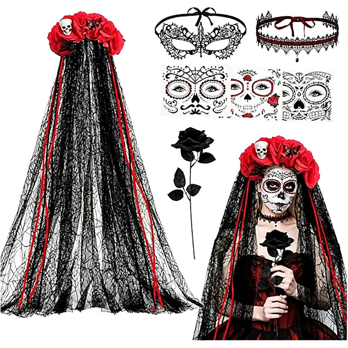 Day of the Dead Ghost Bride Costume Accessory Set