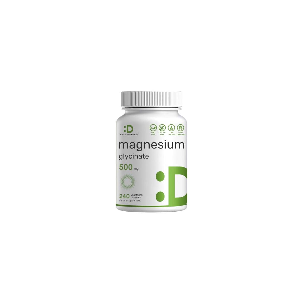 Magnesium Glycinate 500mg, 240 Veggie Capsules &ndash; 100% Chelated for Easy Absorption &ndash; Highly Purified Essential Trace Mineral Supplement &ndash; Non-GMO, Vegan Friendly