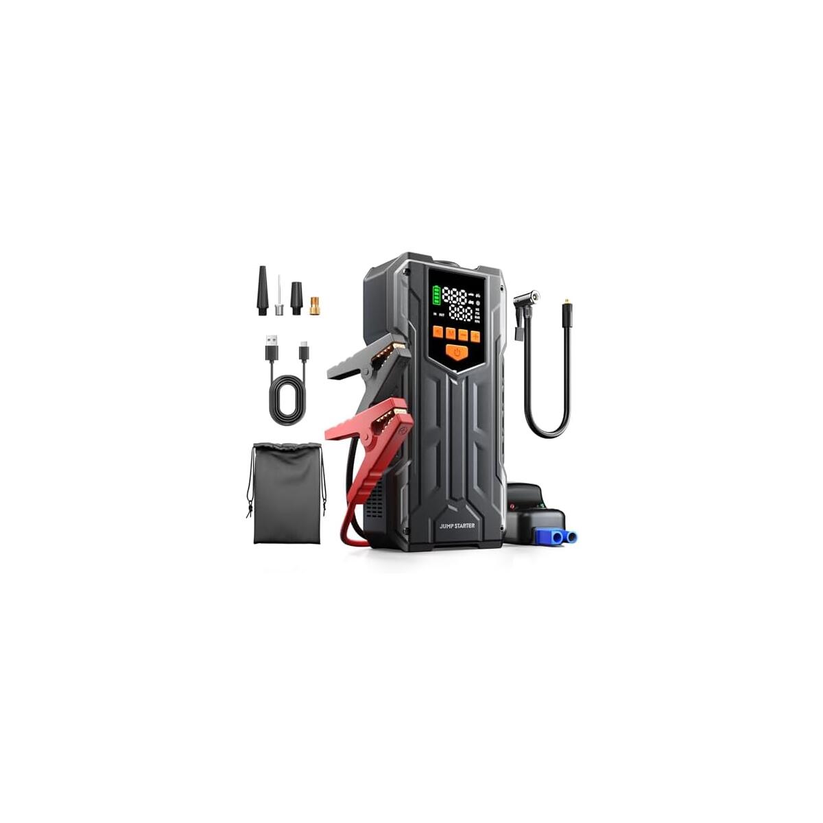 4000A Car Battery Jump Starter with Air Compressor, 150PSI Portable Battery Charger Jumper Starter for Car (9L Gas/8L Diesel) 12V Jump Box with Auto-Shutoff Tire Inflator, Power Bank and Jumper Cables
