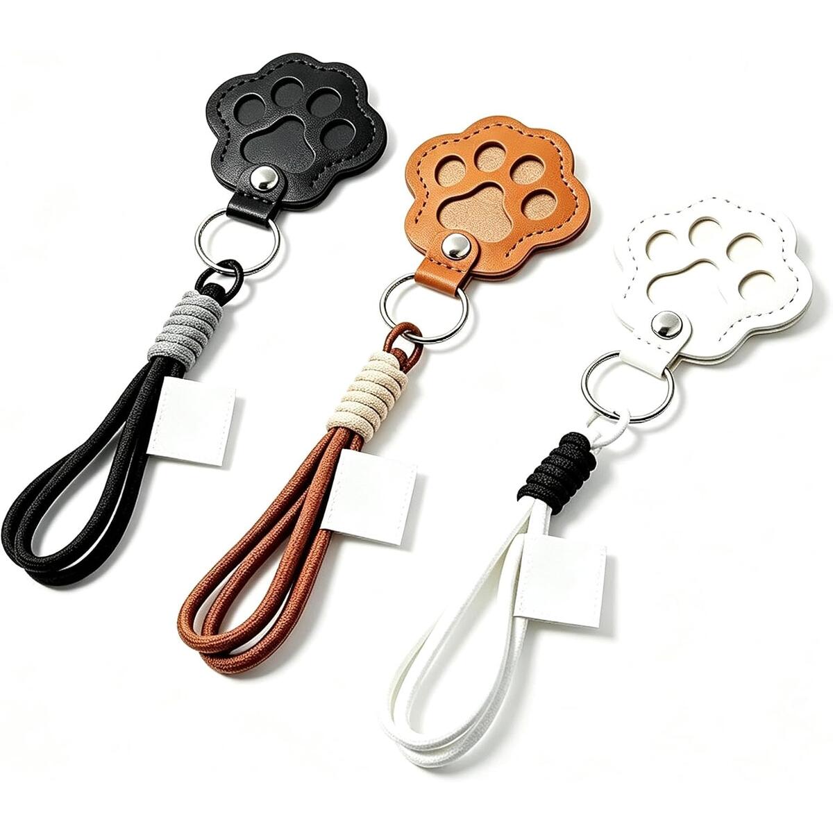 Paw Shape Pet Fur Keepsake Keychain PU Leather Set of 3