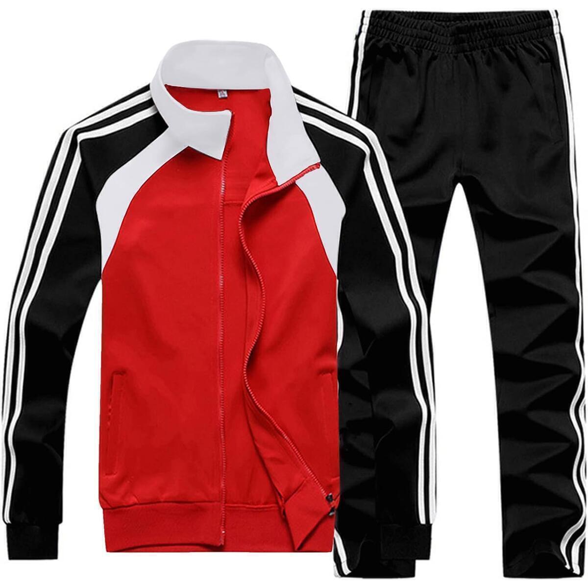 Sun Lorence Men's Athletic Running Tracksuit Set Casual Full Zip Jogging Sweat Suit XX-Large, BlackRed