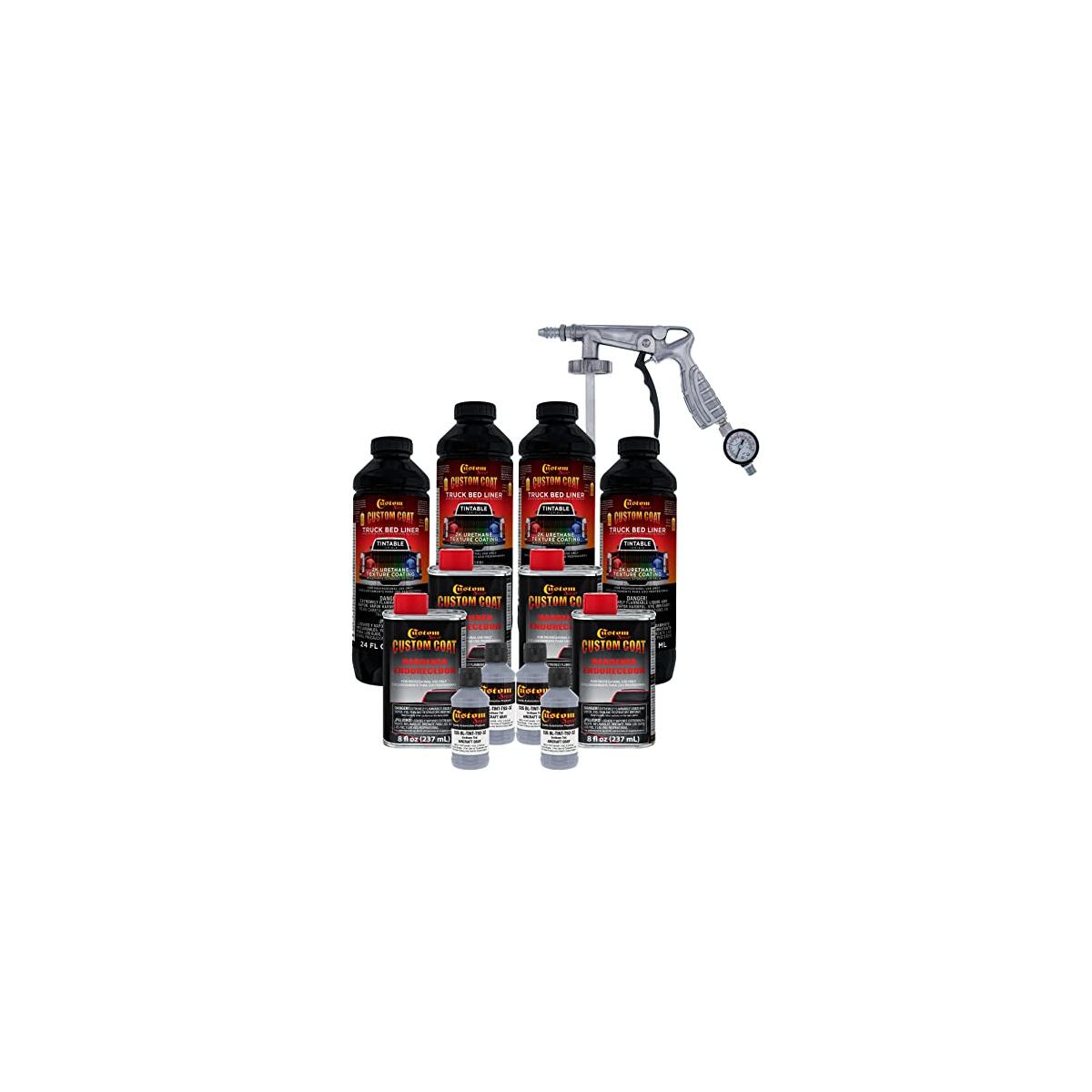 Custom Coat Federal Standard Color # 36300 Aircraft Gray T92 Urethane Spray-On Truck Bed Liner, 1 Gallon Kit with Spray Gun and Regulator - Durable Textured Protective Coating - Easy Mix Car Auto