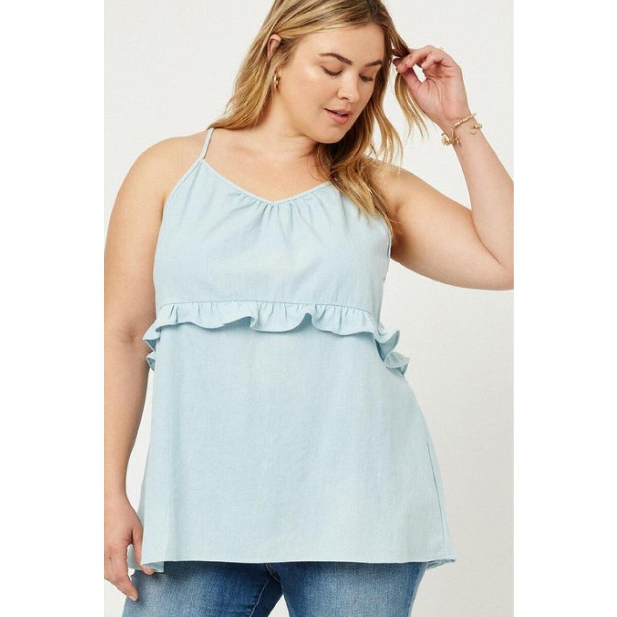 Plus Chambray Ruffle Tank Deals - RebateKey