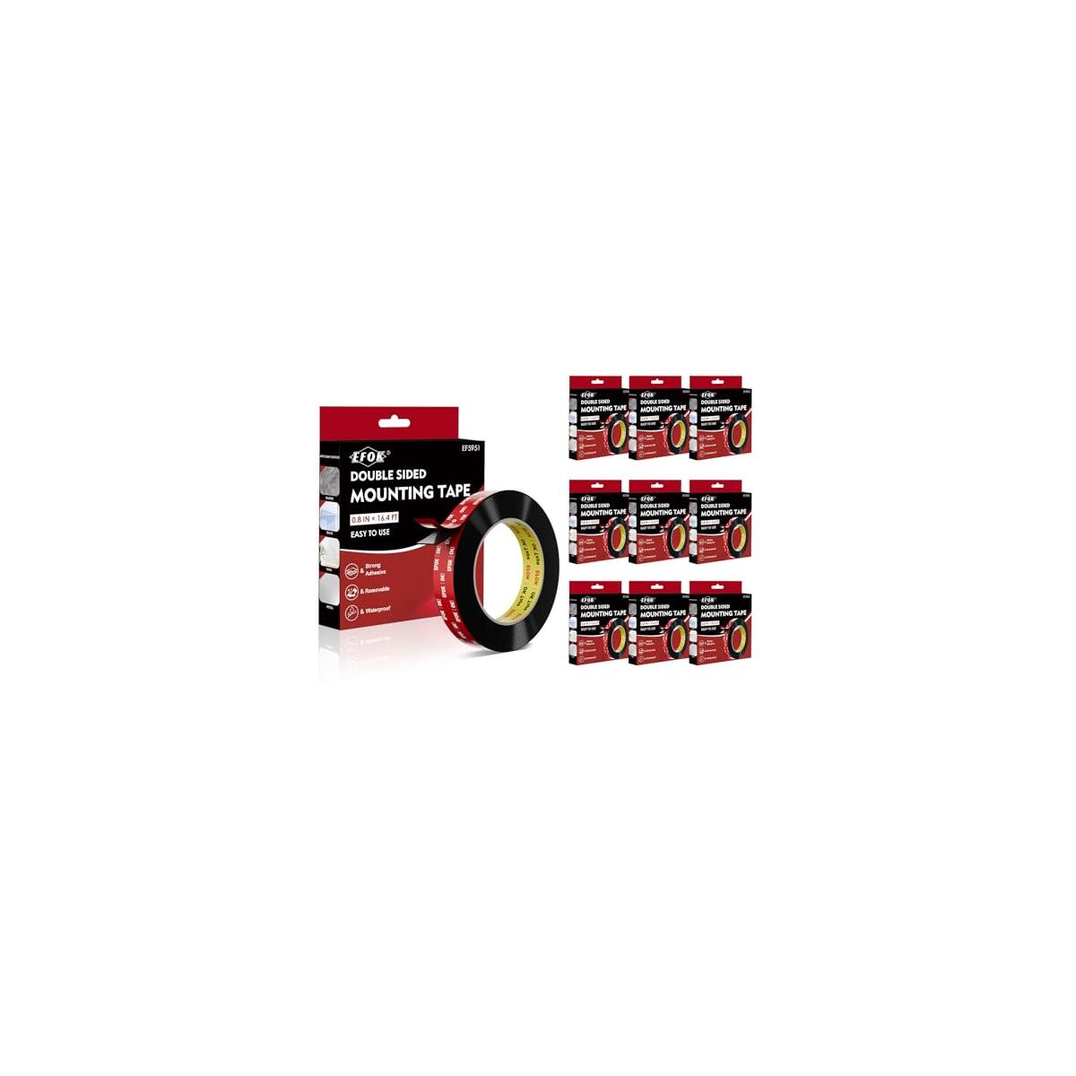 10 Packs Double Sided Tape Heavy Duty Mounting Tape 0.8 in X 16.4 Ft, Adhesive Tape for Wall, Foam Tape Waterproof for Automotive Strip Light Home, Office Décor