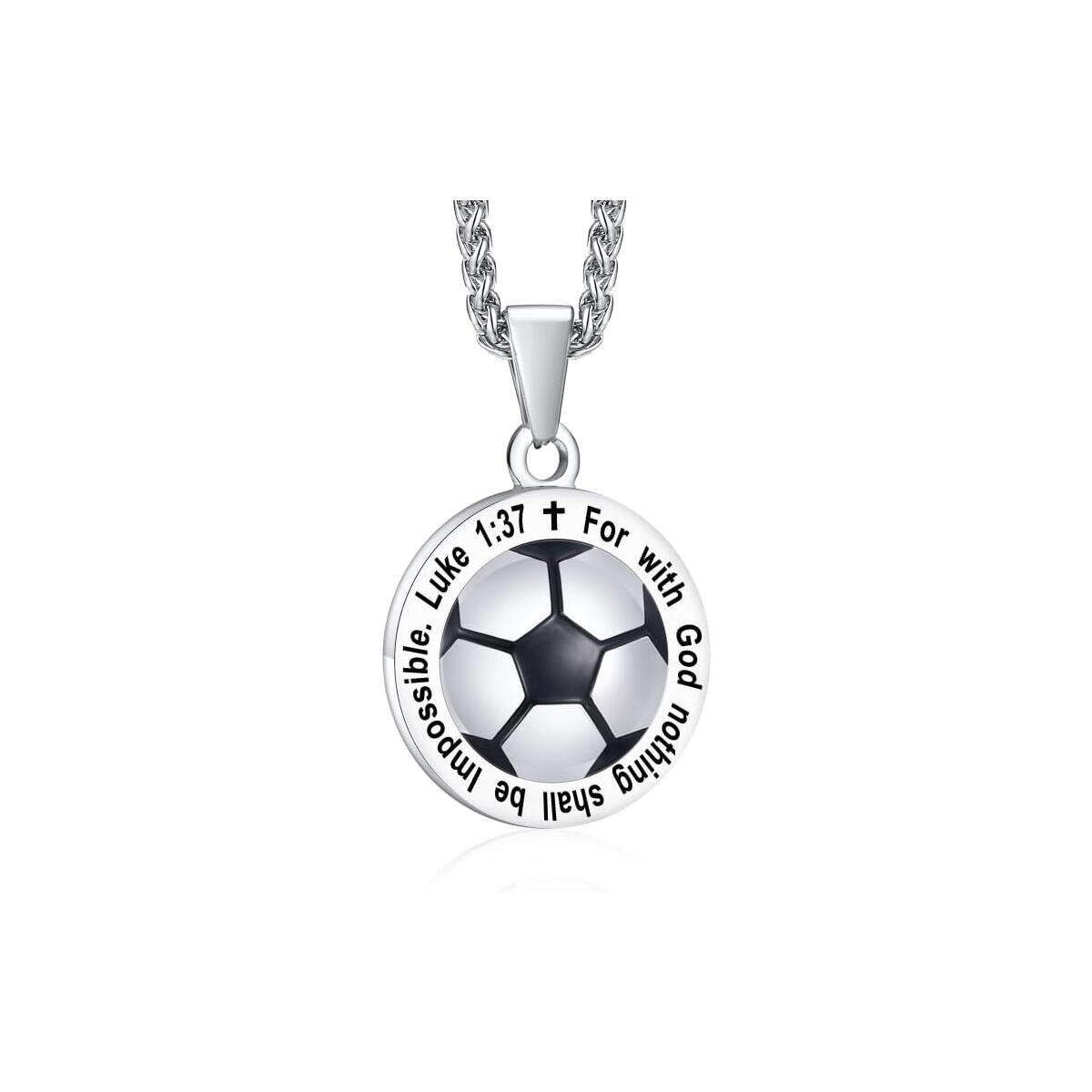 Christian Bible Verse Necklace for 𝐁𝐨𝐲𝐬, Stainless Steel Soccer Basketball Baseball Football Sports Ball Inspirational Scripture Pendant Necklace, Religious Gift for Athletes, Adjustable Chain