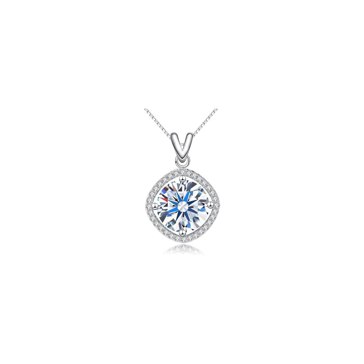 5 Carat Moissanite Pendant Necklace 18K White Gold Silver Plated Necklace with Moissanite D Color Ideal Cut Diamond Necklace
