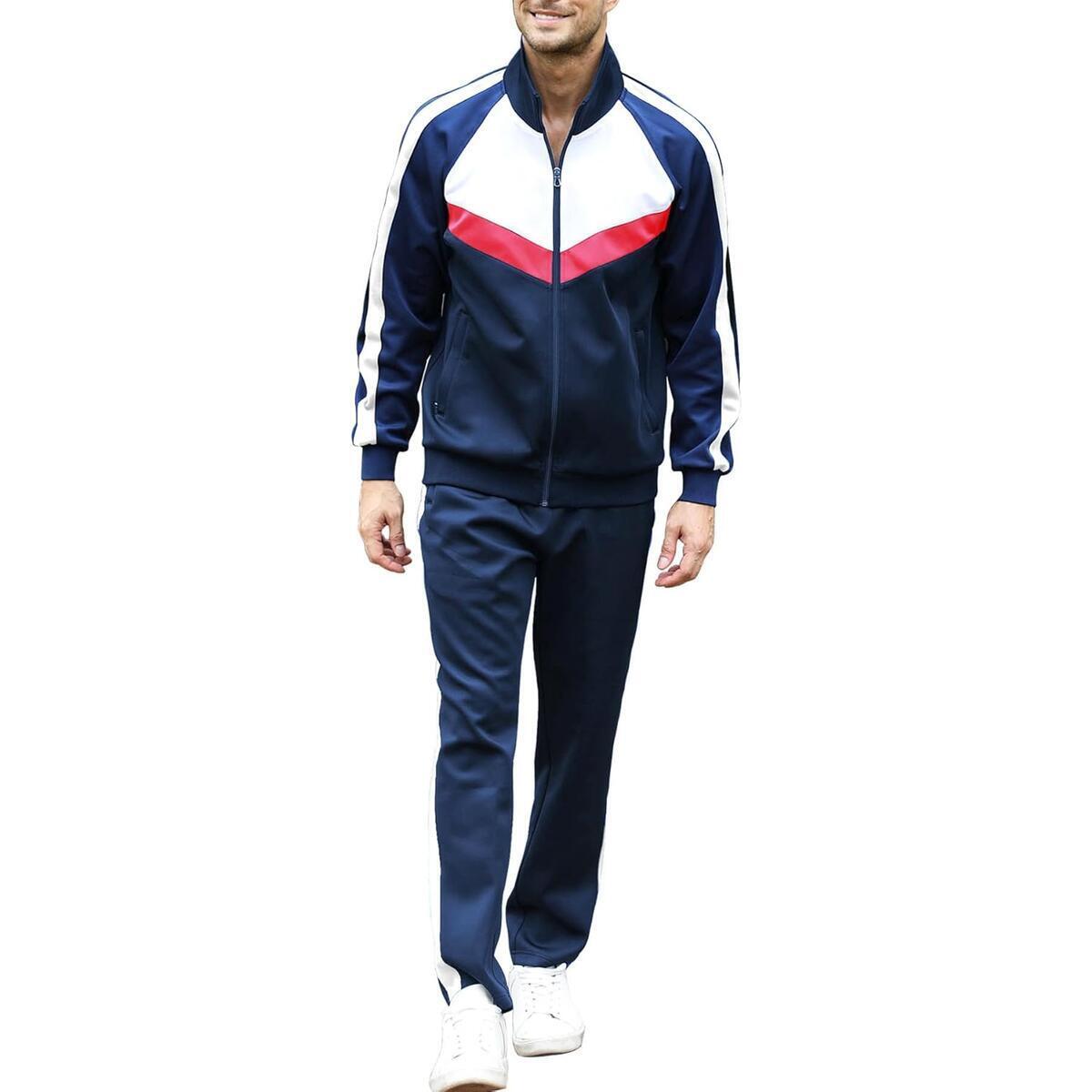 Sun Lorence Sportswear for Men 2 Pieces with Zipper Jackets Outdoor Sports Tracksuits Set Navy XX-Large