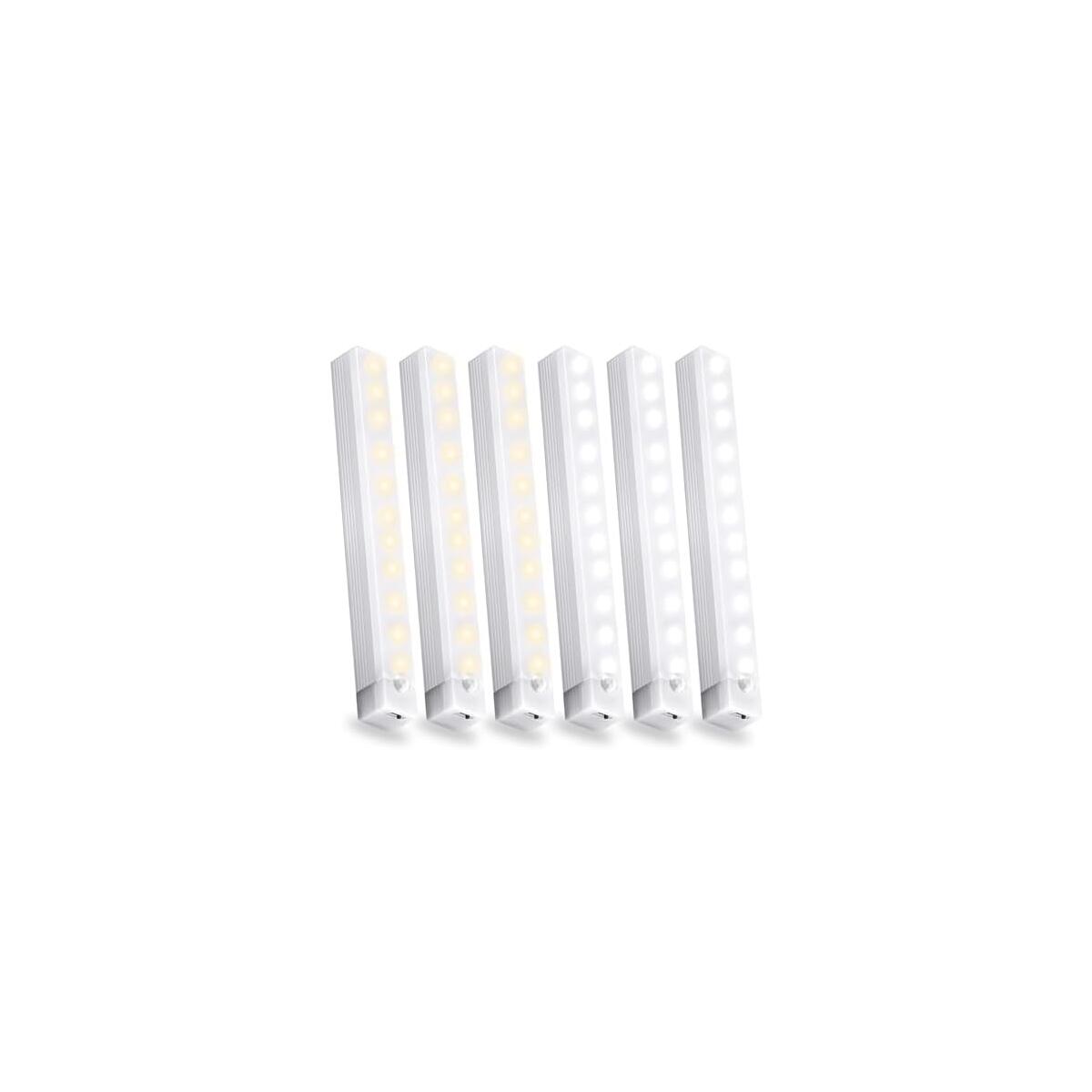 6 Pack Motion Sensor Under Cabinet Light, Magnetic Rechargeable 2 Color Under Counter Light, 8 Inch LED Closet Light for Stair Bedroom Cupboard