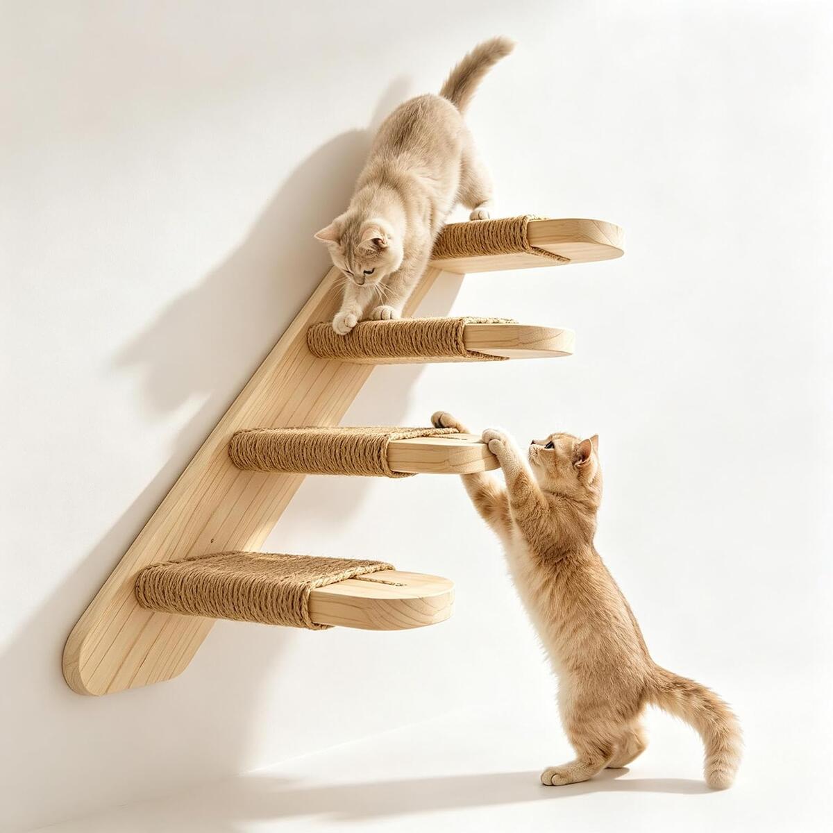 Cat Ladder 4-Step Solid Rubber Wood Climbing Shelf Wall Mounted