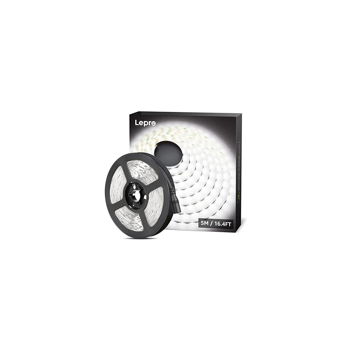 Lepro 12V LED Strip Light, Flexible, SMD 2835, 16.4ft Tape Light for Home, Kitchen, Party, Christmas and More, Non-Waterproof, Daylight White(Not Include Power Adapter)