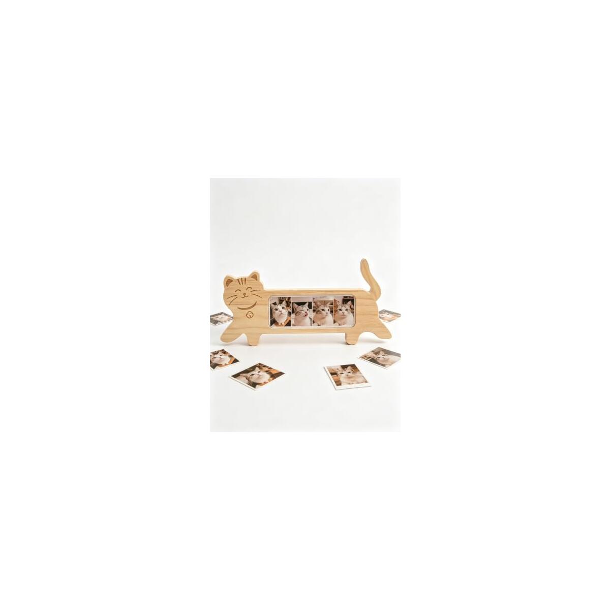 Cat-Shaped Wooden 4-Opening Collage Picture Frame