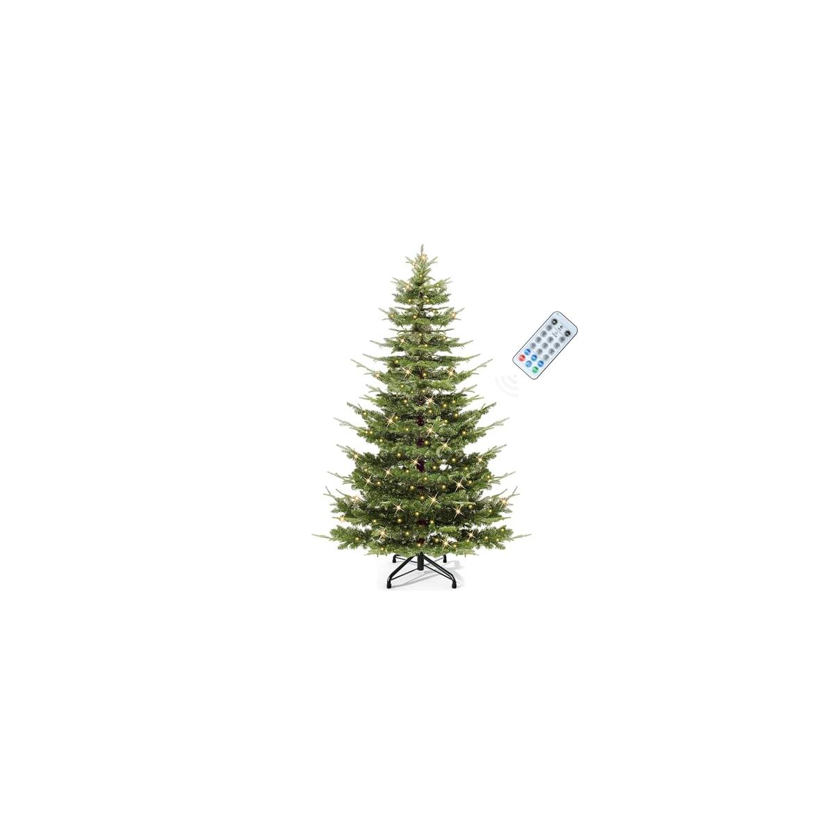 YITAHOME 7.5ft Aspen Fir Pre-Lit Christmas Tree with Remote Control, Crystal-Decorated Prelit Green Christmas Tree with 1339 PE&PVC Mixed Branch Tips, 11 Lighting-Modes, Green