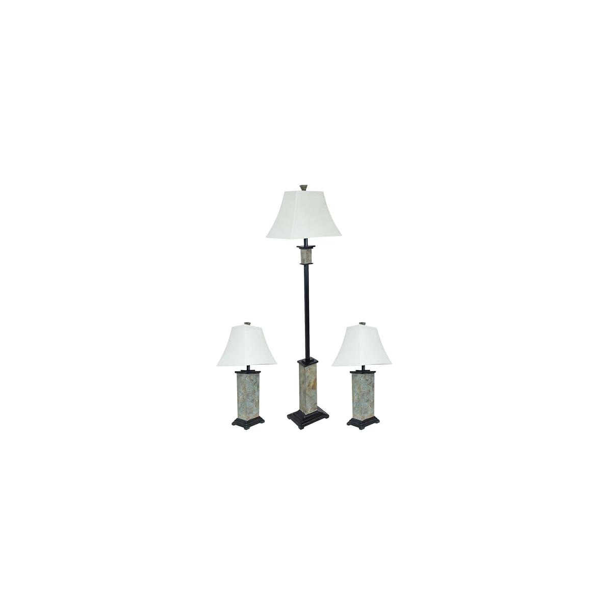Sunnydaze Timeless Abode Slate 3-Piece Floor and Table Lamp Set - Matching Indoor Stone Lamp Set of 3 - Plug-in Electric - Bulb Included