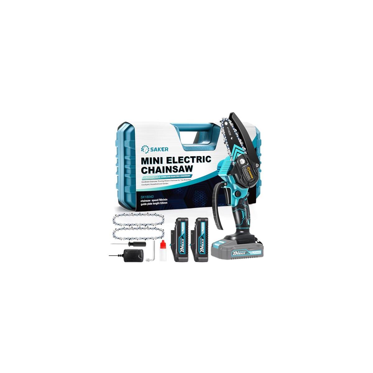 Saker Mini Chainsaw,Portable Electric Cordless Chainsaw,Battery Powered,Small Power Handheld Chain Saws Pruning Shears for Tree Branches,Christmas Gifts for Men Dad Women(2 Batteries&3 Chains)