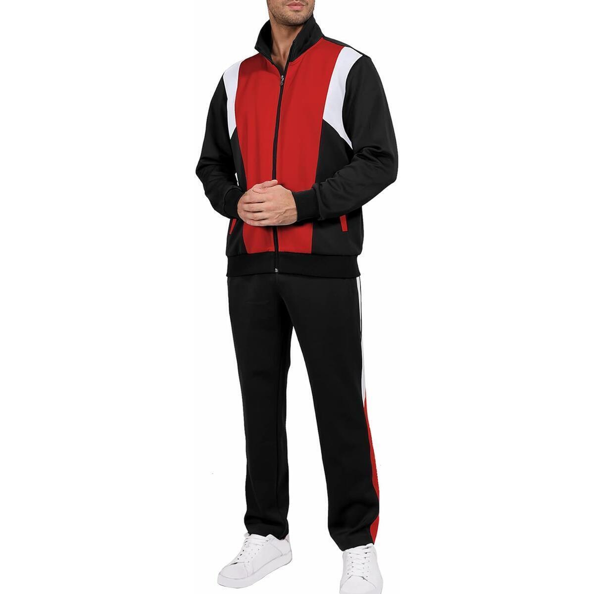 Men's Tracksuits Casual 2 Piece Sweatsuits Sets Full Zip Track Suits Mens Athletic Running Jogging Sweat Suits Men Black Red Small