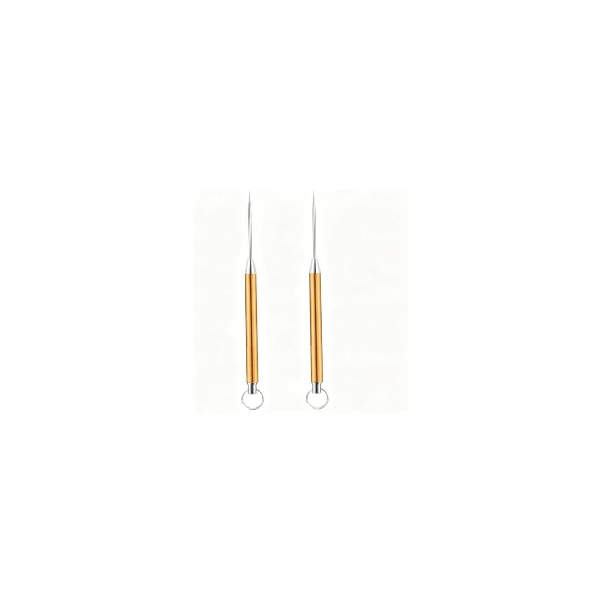 2-Piece Retractable Metal Toothpick Set, Brass and Titanium