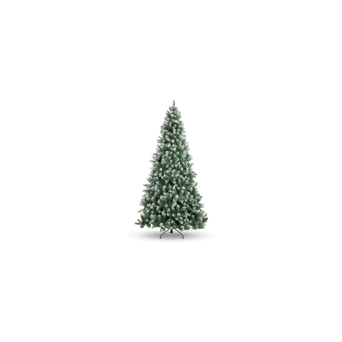 Garvee 4.5 ft Pre-Lit Flocked Artificial Christmas Tree with Pine Cones,Full Natural Look Hinged Branch Xmas Tree for Home Office Winter Holiday Premium Stand & Easy Assembly for Indoor Decor