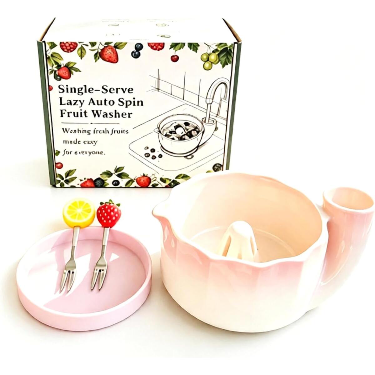 Ceramic Auto Spin Fruit Washer Bowl with Forks