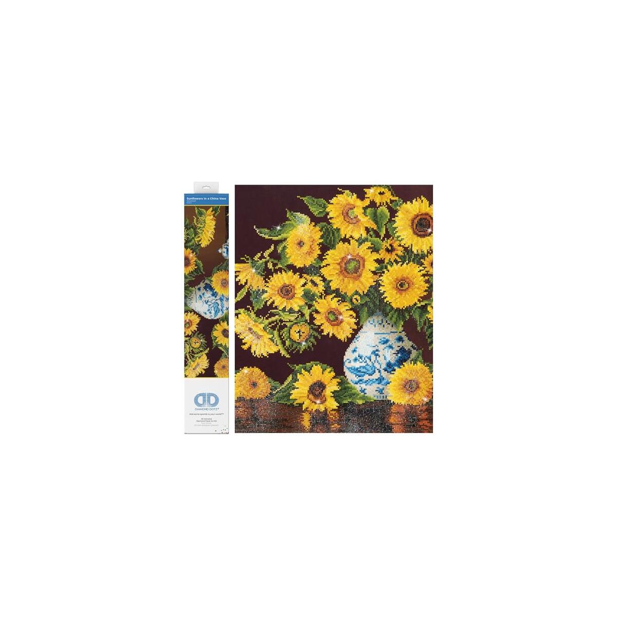 DIAMOND DOTZ Sunflowers in a China Vase Floral Diamond Painting Kits for Adults - Diamond Art Kits a Relaxing Creative Craft Kit with Dotz Gems 22"x28"