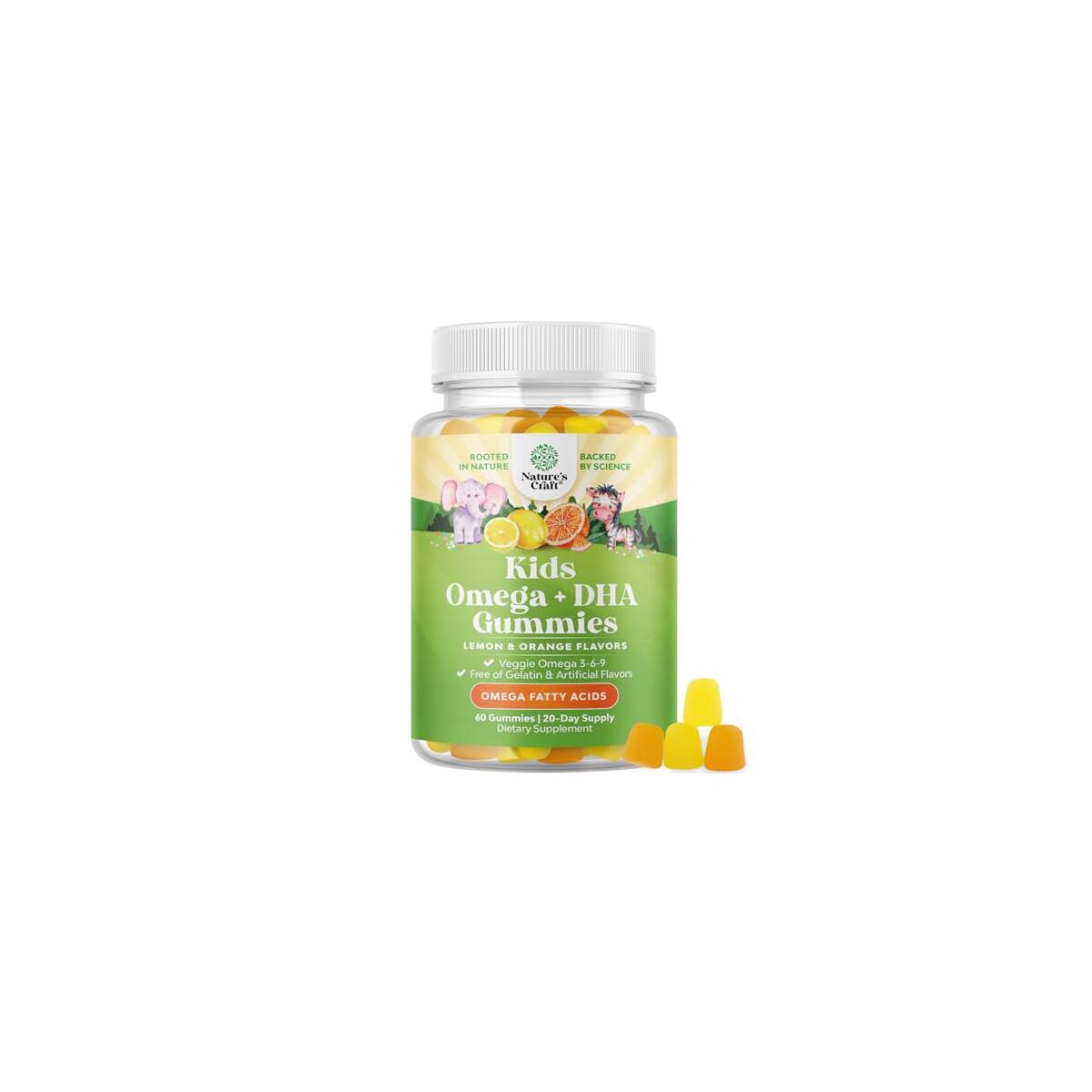 Kids DHA Omega 3 Gummies - Fatty Acids Omega 3 6 9 for Brain, Immune Strength & Vision - Nutritional DHA for Kids for Healthy Nervous System & Focus Support - Fish Free, Vegan & Non-GMO - 60 Chews