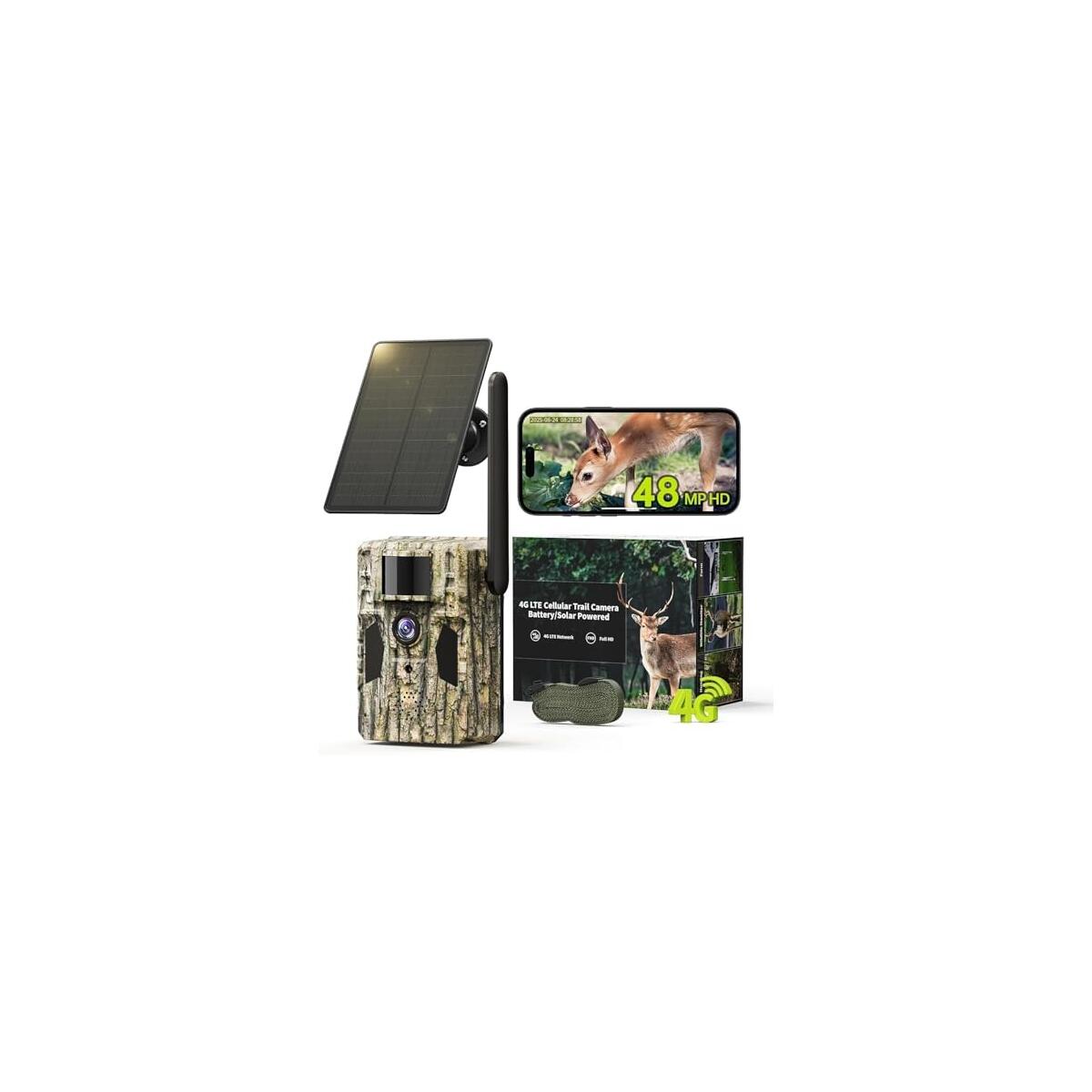 SEHMUA 3rd Cellular Trail Cameras with 48MP Photo 2K Live Streaming, 4G LTE Unlimited Data Plan Built-in SIM Card, 4W Solar Powered Game/Deer Cam No Glow Flash with Motion Activated -Camouflage