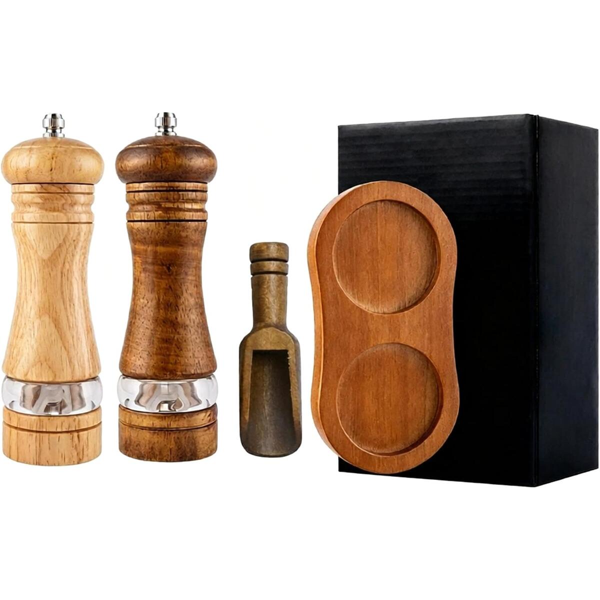 Wooden Salt and Pepper Grinder Set of 2 with Base