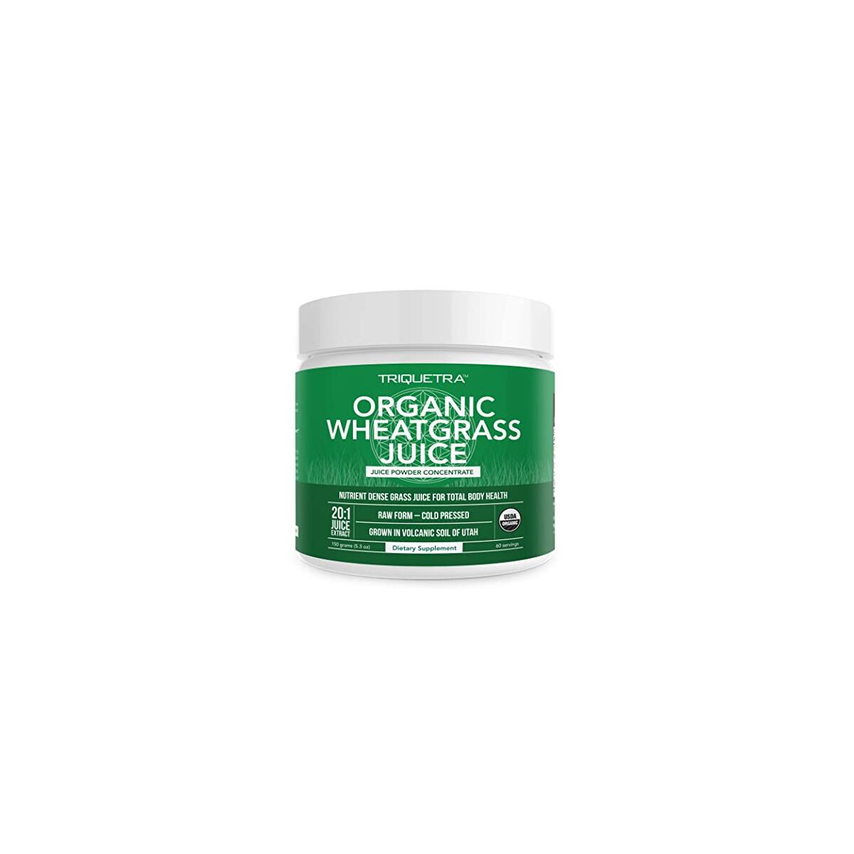 Organic Wheatgrass Juice Powder - Organic, Grown in Volcanic Soil of Utah - Raw BioActive Form, Cold-Pressed Then CO2 Dried, 20:1 Concentrate Juice Extract - Unflavored (5.3 oz &ndash; 60 Servings)