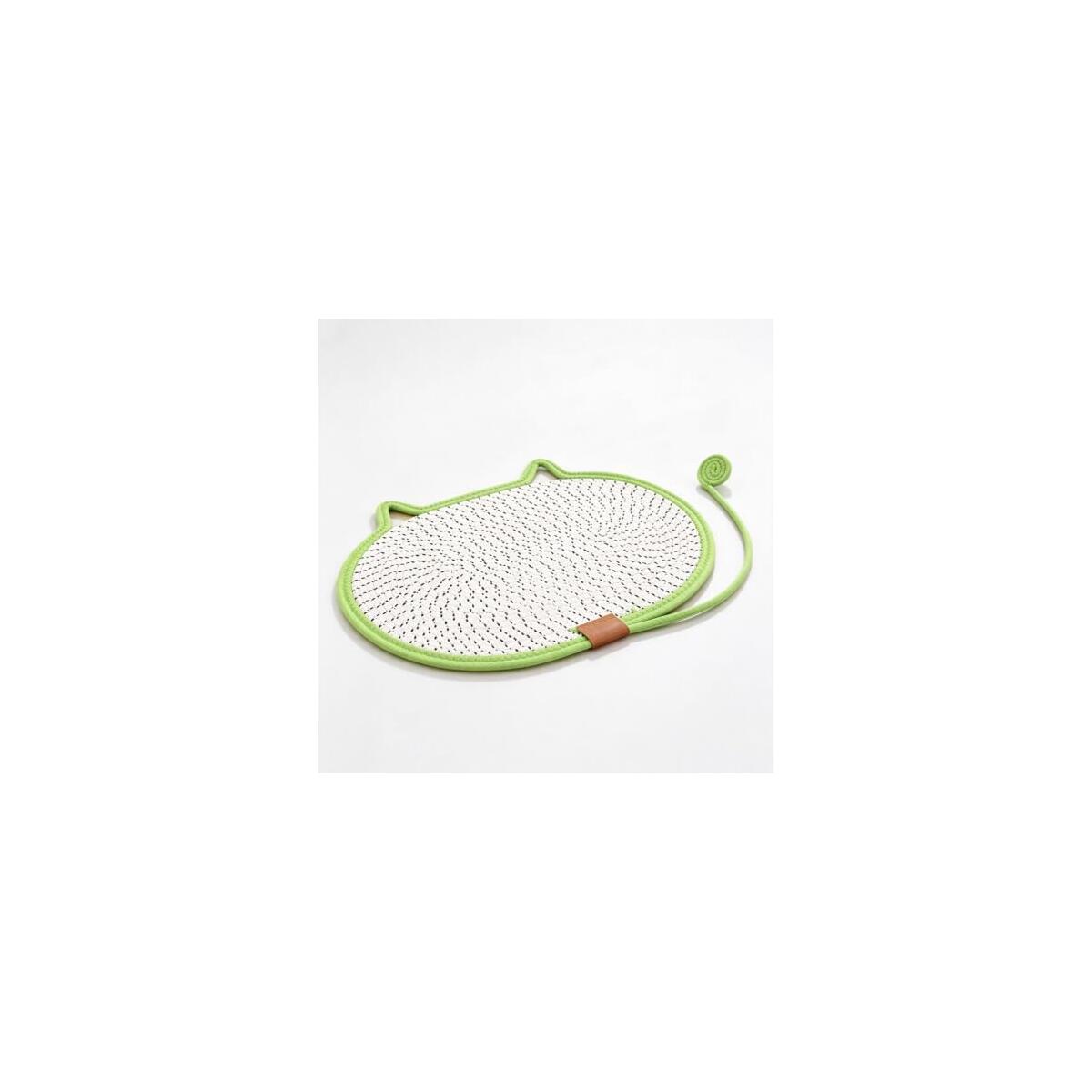 19.7 Inches Handwoven Cat Scratcher Mat Natural Cotton Linen | Interactive Spiral Tail, Non-Stick Fur Surface, Washable & Breathable, 2-in-1 Scratch & Sleep, Cat Ear Shape Design