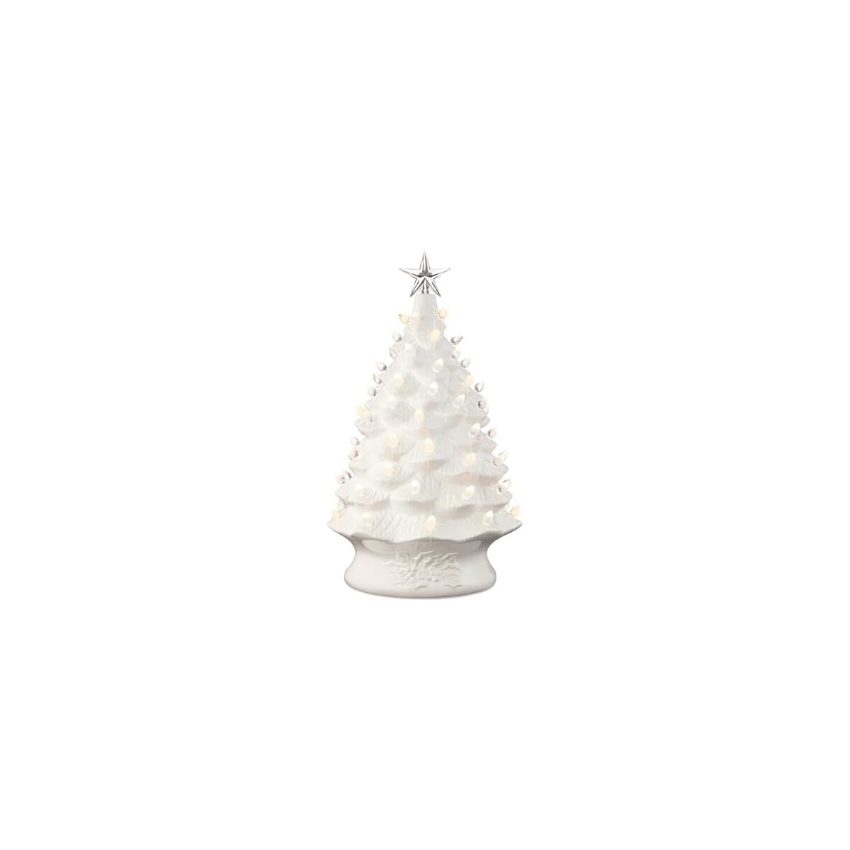 Best Choice Product 24in Extra Large Ceramic Christmas Tree, Pre-Lit Hand-Painted Tabletop XL Indoor Holiday Tree, 74 Warm White Bulbs, LED Lights - White
