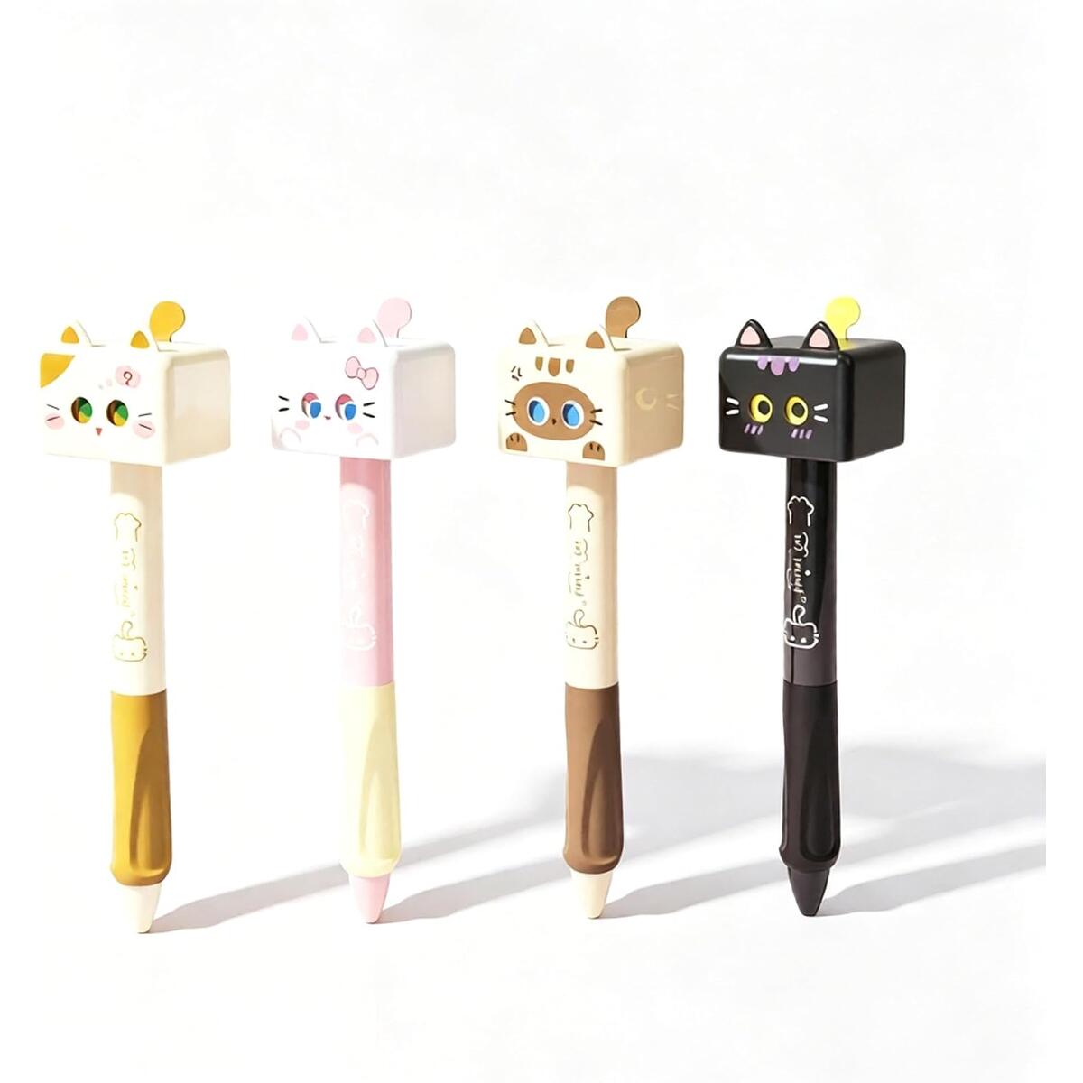 4 Pcs Square Cat Fidget Retractable Gel Pens 0.5mm