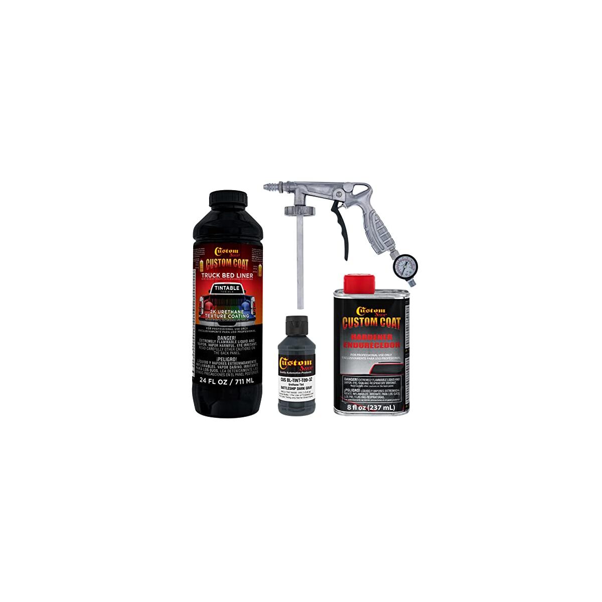 Custom Coat Federal Standard Color # 36118 Battleship Dark Gray T89 Urethane Spray-On Truck Bed Liner, 1 Quart Kit with Spray Gun and Regulator - Durable Textured Protective Coating - Easy Mix