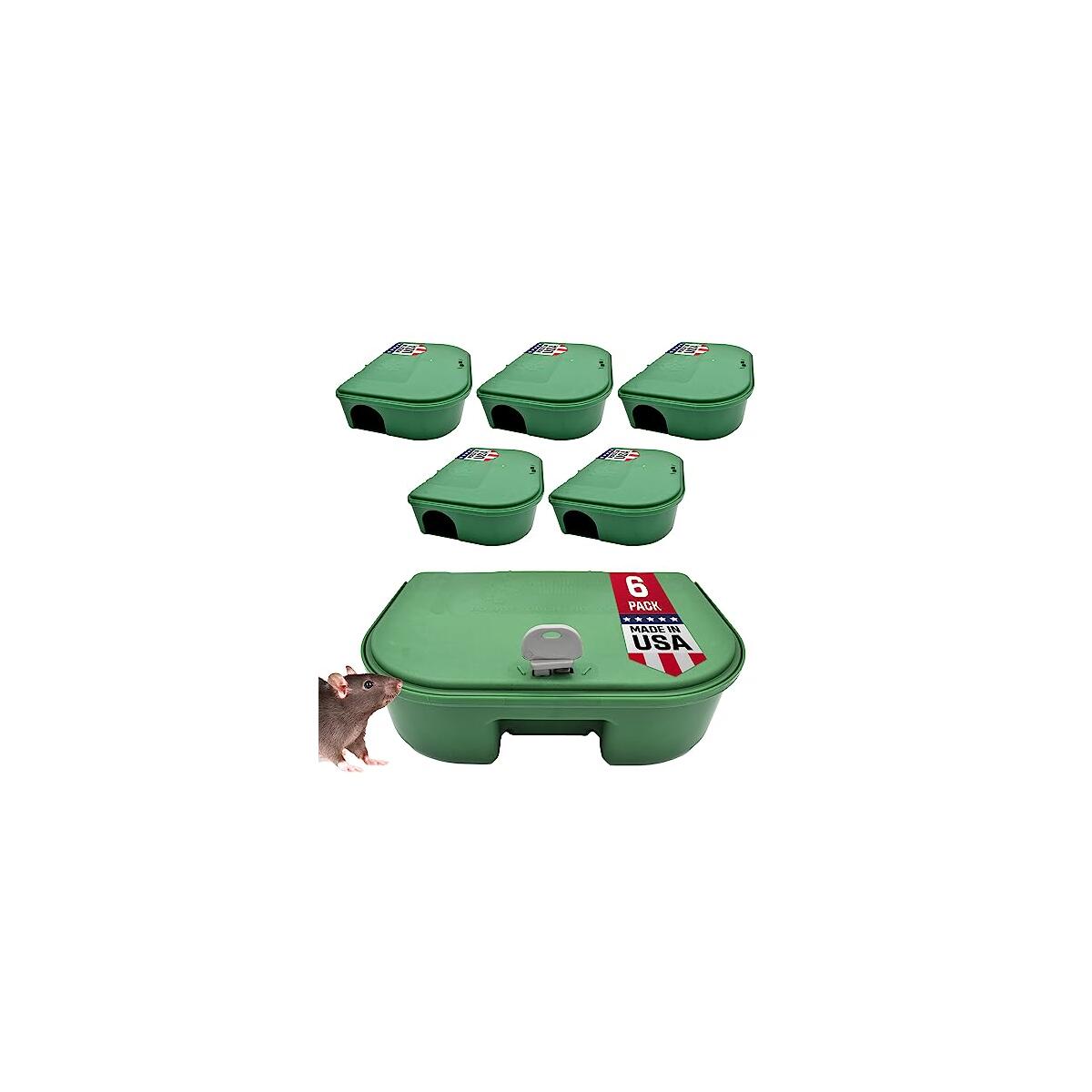 Exterminators Choice - 6 Pack Rat Bait Station Boxes with 1 Key - Heavy Duty Mouse Trap Poison Holder - Great for Catching Rats and Mice - Pest Control - Durable and Discreet