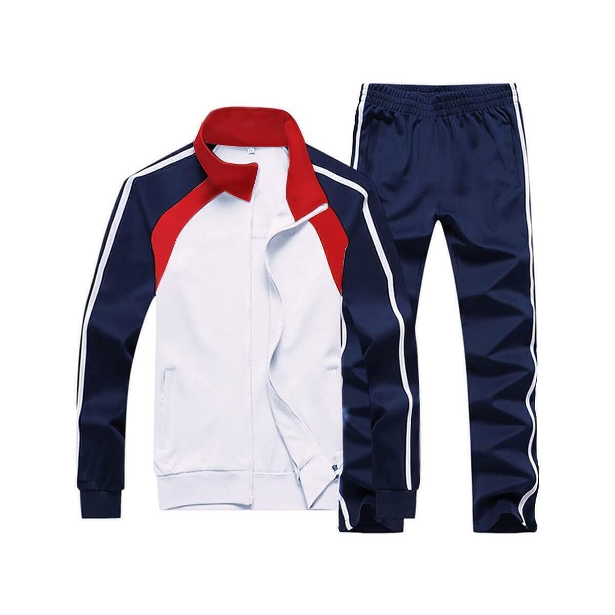 Sun Lorence Men's Athletic Running Tracksuit Set Casual Full Zip Jogging Sweat Suit White, 2X-Large
