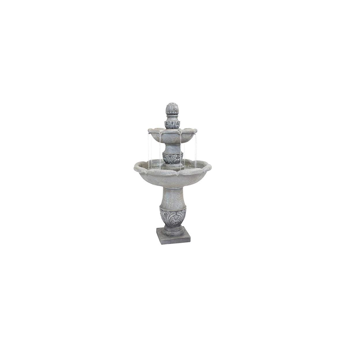 Sunnydaze 50-Inch 2-Tier French Garden Outdoor Water Fountain - Glass Fiber Reinforced Concrete Construction - Dusty Gray
