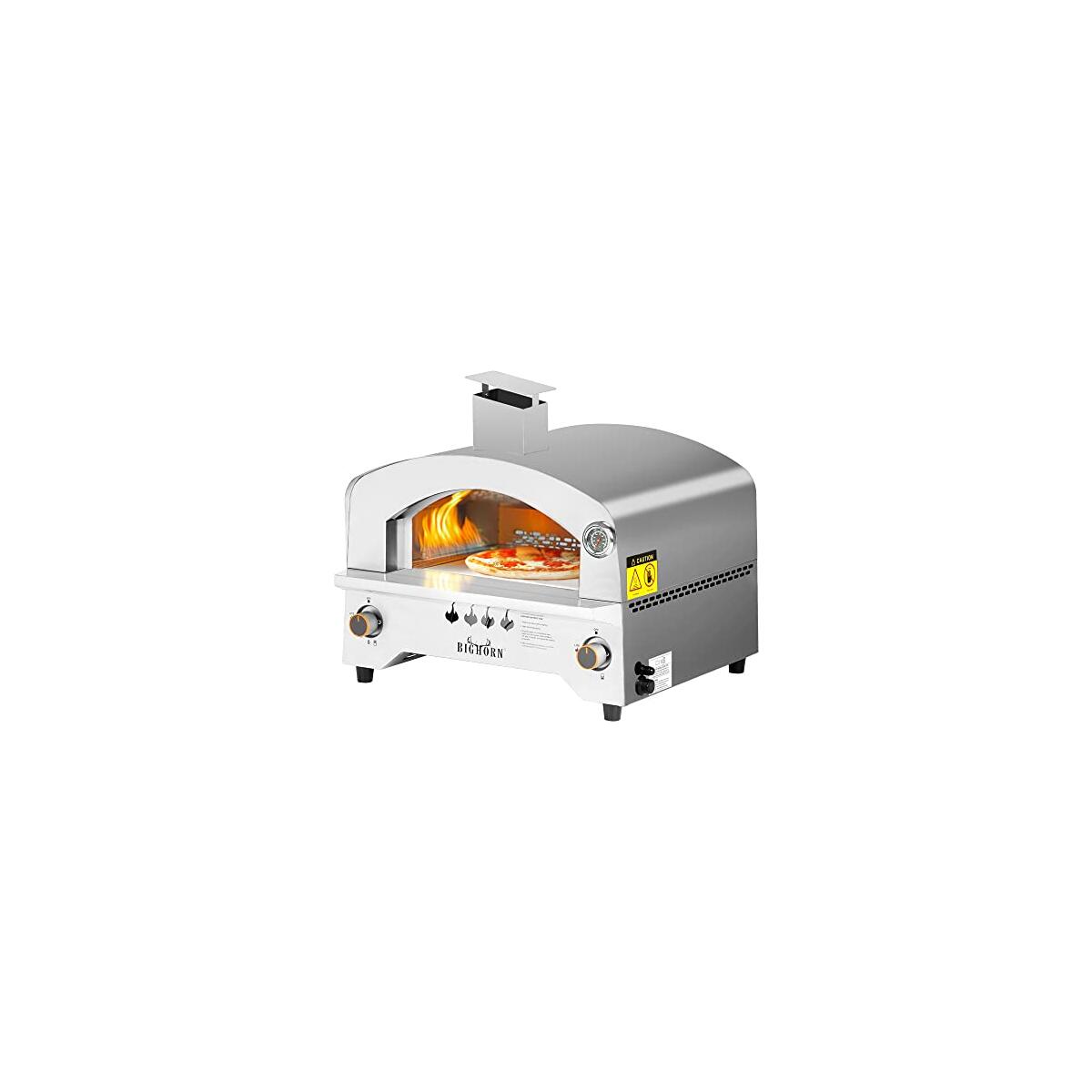 BIG HORN OUTDOORS Gas Pizza Oven, Portable Propane Pizza Oven with 13 inch Pizza Stone, Stainless Steel Pizza Maker for Outdoor Cooking
