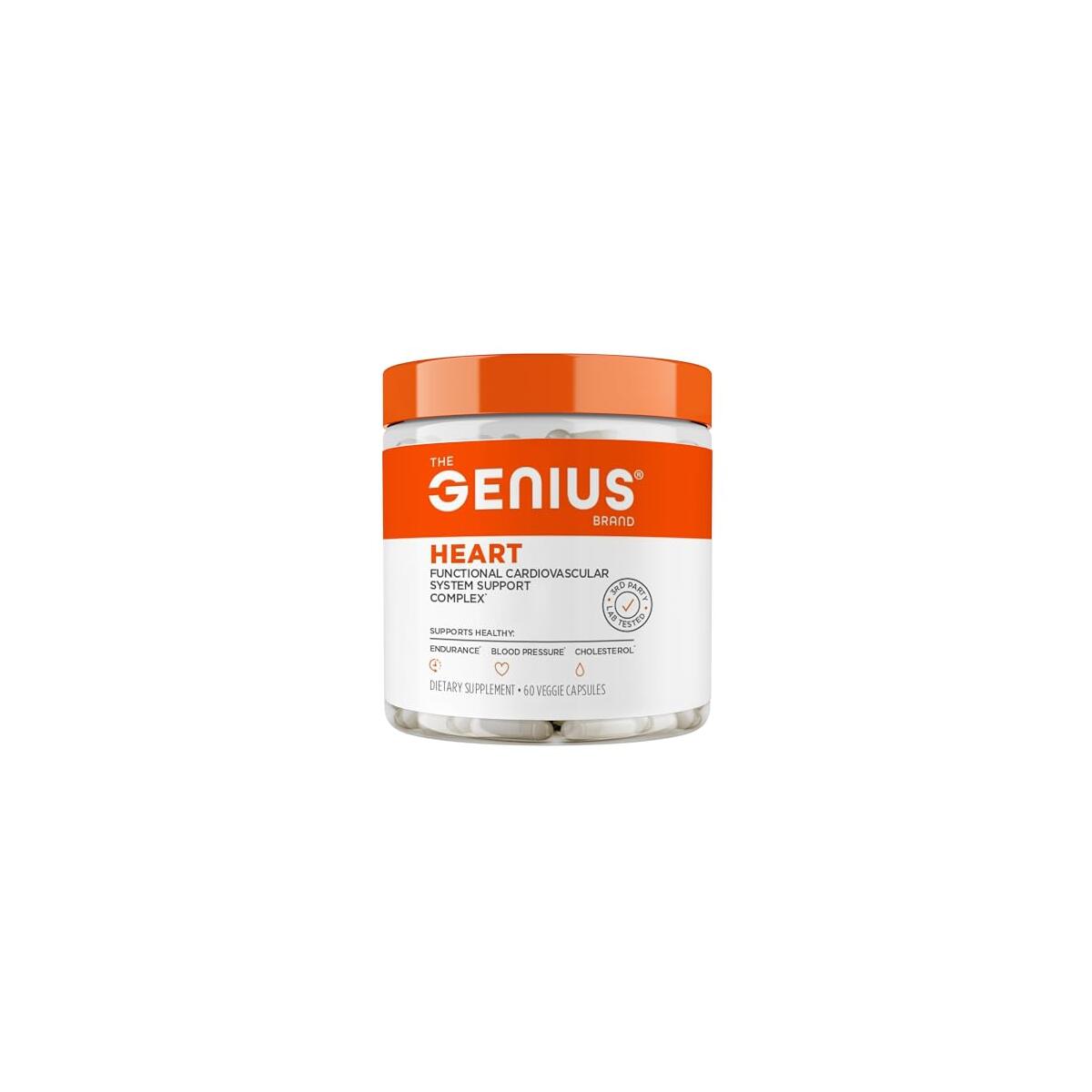 The Genius Brand Genius Heart - Adult Health Supplement for Daily Heart Function Support - Supports Blood & Oxygen Flow - With Grapeseed Extract & More - Non-GMO, Gluten-Free & Vegan - 60 Veggie Pills