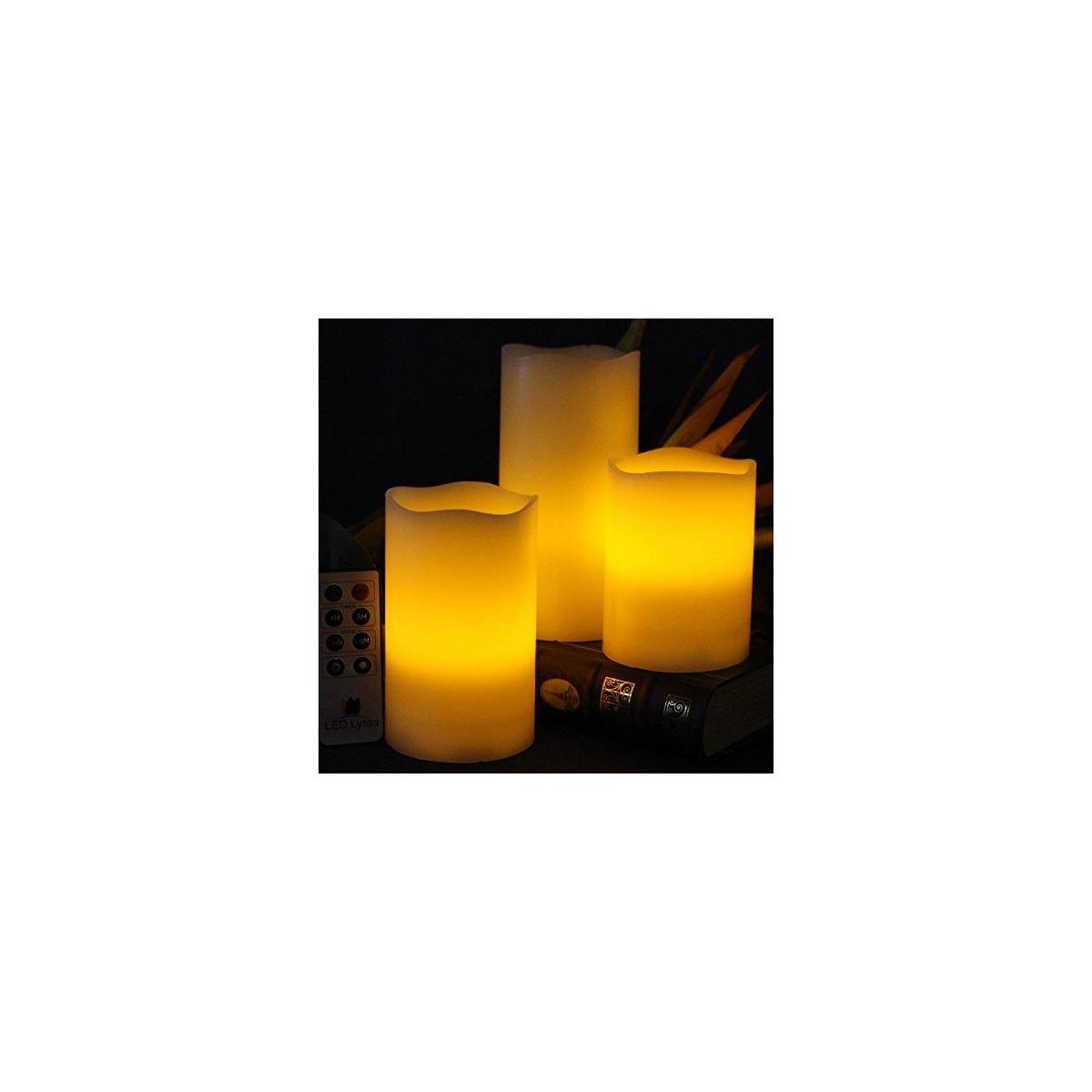 Set Of 3 Ivory Wax Pillar Candles With Amber Flame And Timer Remote Control Deal - RebateKey