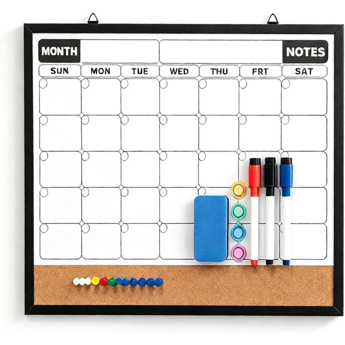 Double Sided Monthly Calendar Whiteboard & Cork Board