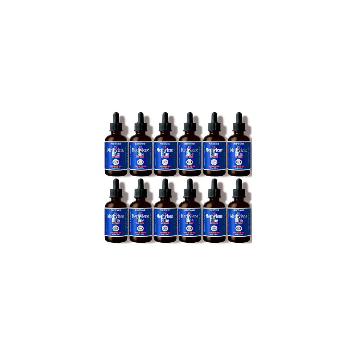 Methylene Blue 1% Solution (12 Pack) - 2oz USP Pharmaceutical Grade Drops, 99.99% Pure, Third-Party Tested for Purity, Made in USA