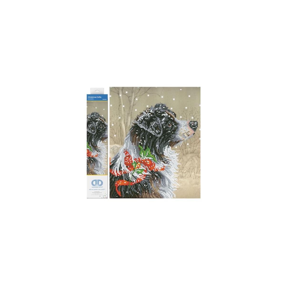 DIAMOND DOTZ Christmas Collie Diamond Painting Kits for Adults - Diamond Art Kits a Relaxing Creative Craft Kit with Dotz Gems 19x16
