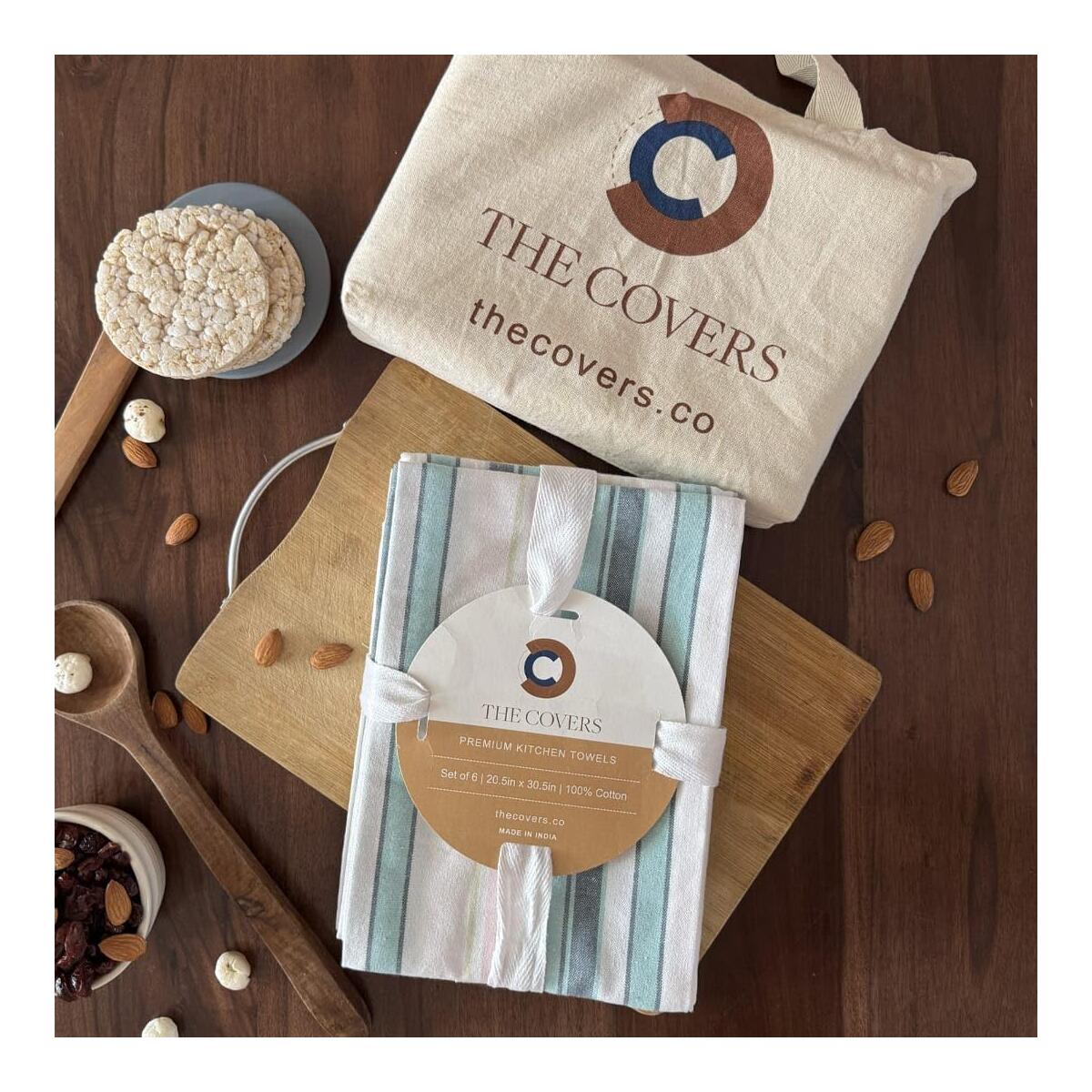 THE COVERS Premium 100% Cotton Kitchen Towels in Pastel Colors | Set of 6 Lavishly Large Towels (20.5&rdquo;x30.5&rdquo;) | Handy Hanging Loop for Drying | Elegantly Packaged for Gifting, with a Signature Tote