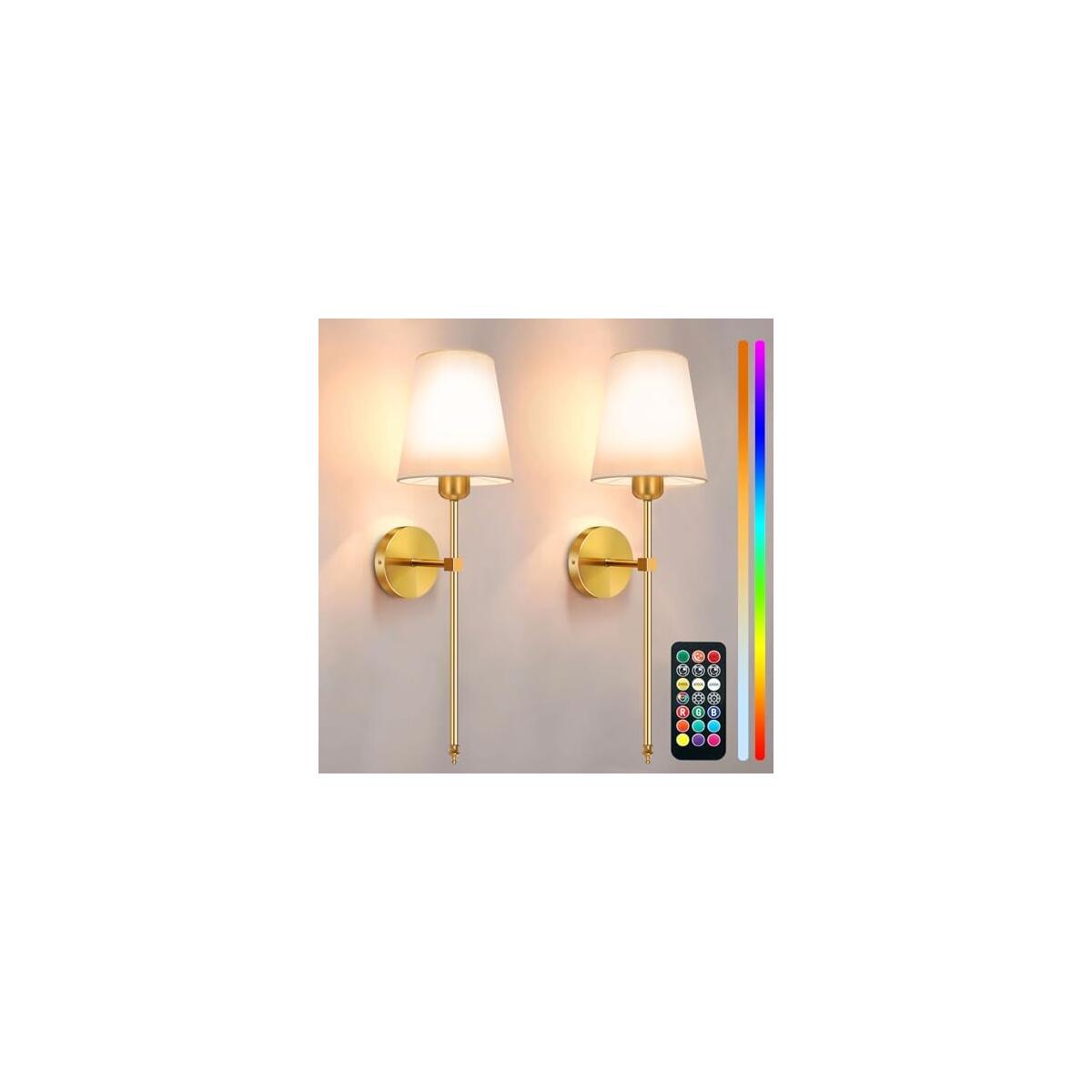 Auzev Battery Operated Wall Sconces Set of 2, Wall Lights for Living Room, Cordless Sconce Wall Decor Battery Powered Rechargeable Bedroom Wall Lamps with Remote Dimmable Sconce Lights No Wiring