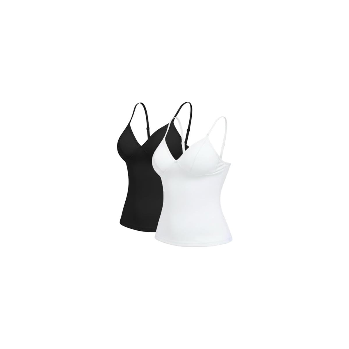 Women's Slim Fit V-Neck Light Tummy Control Camisole Adjustable Spaghetti Strap Built-in Bra Tank Compression Top