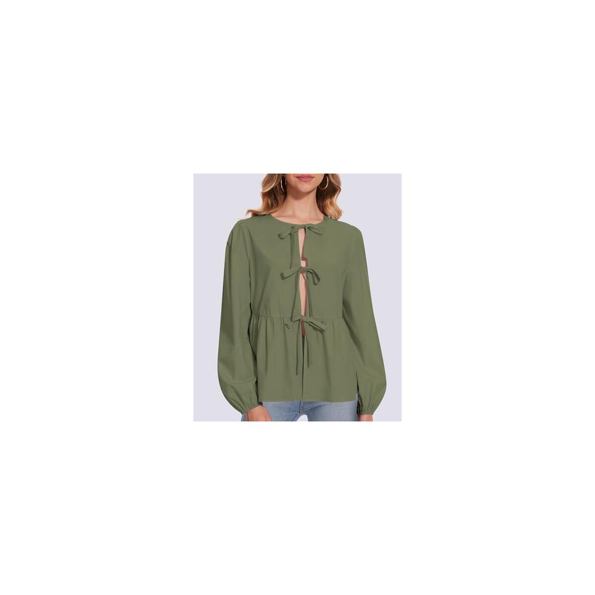 Tie Front Tops For Women Puff Long Sleeve Promo Codes - RebateKey