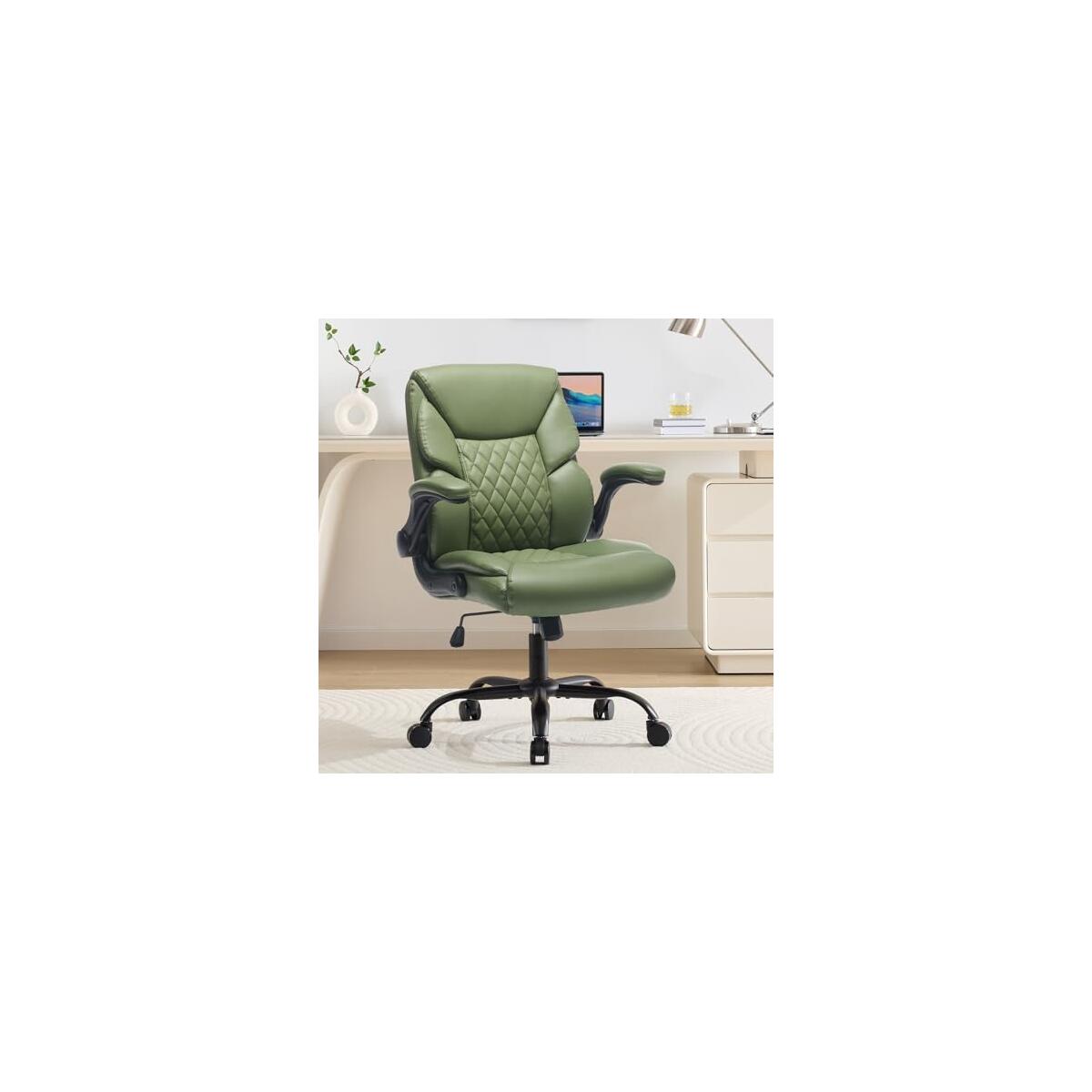 PU Leather Office Chair with Wheels, Small Gaming Chair 360&deg;Swivel Rolling Chair with Padded Arms, Executive Office Chair, Ergonomic Computer Desk Chair with Lumbar Support for Short People Use| Green